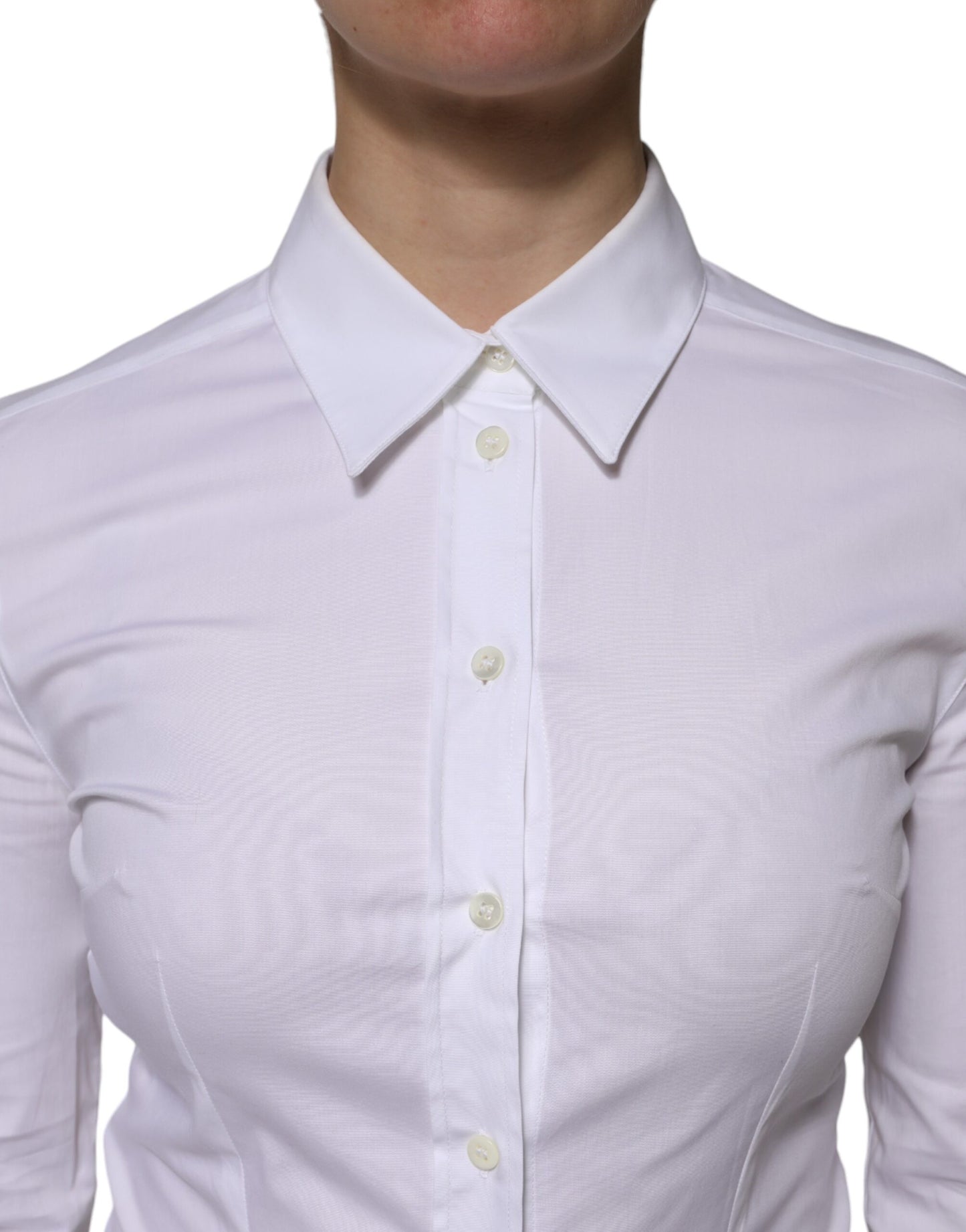 Dolce & Gabbana White Cotton Collared Long Sleeves Blouse Top by Dolce & Gabbana