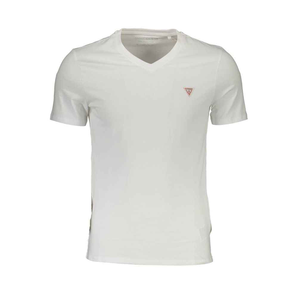 Guess Jeans V Neck Organic Cotton T Shirt White Edition