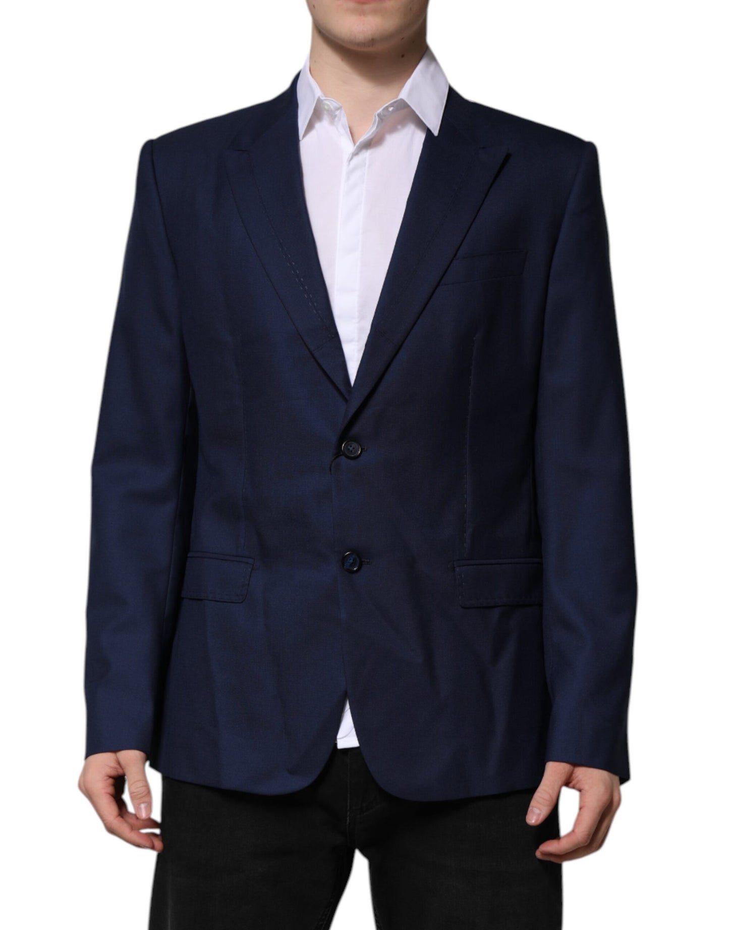 Blazer de costume simple boutonnage en laine bleue Dolce & Gabbana