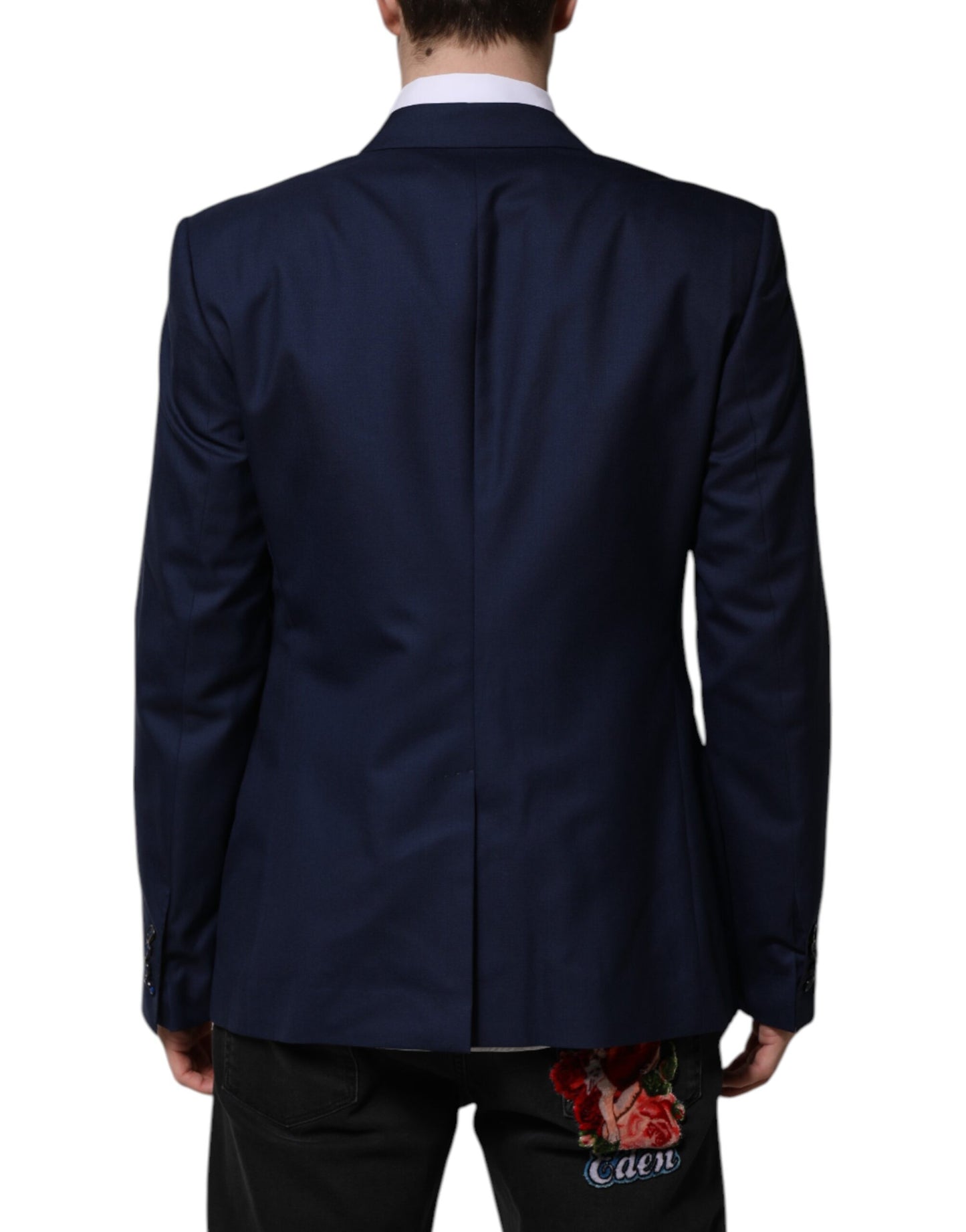 Blazer de costume simple boutonnage en laine bleue Dolce & Gabbana