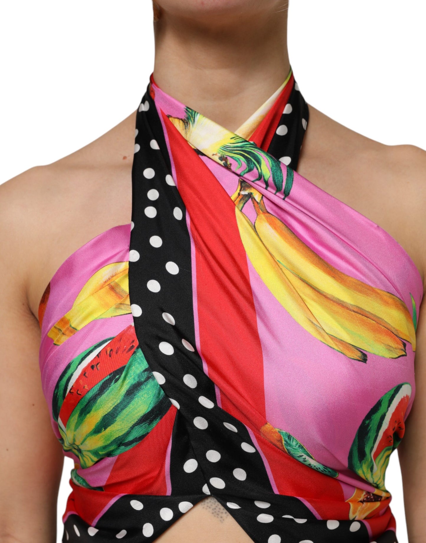 Dolce & Gabbana Multicolor Halter Party Evening Cropped Top by Dolce & Gabbana