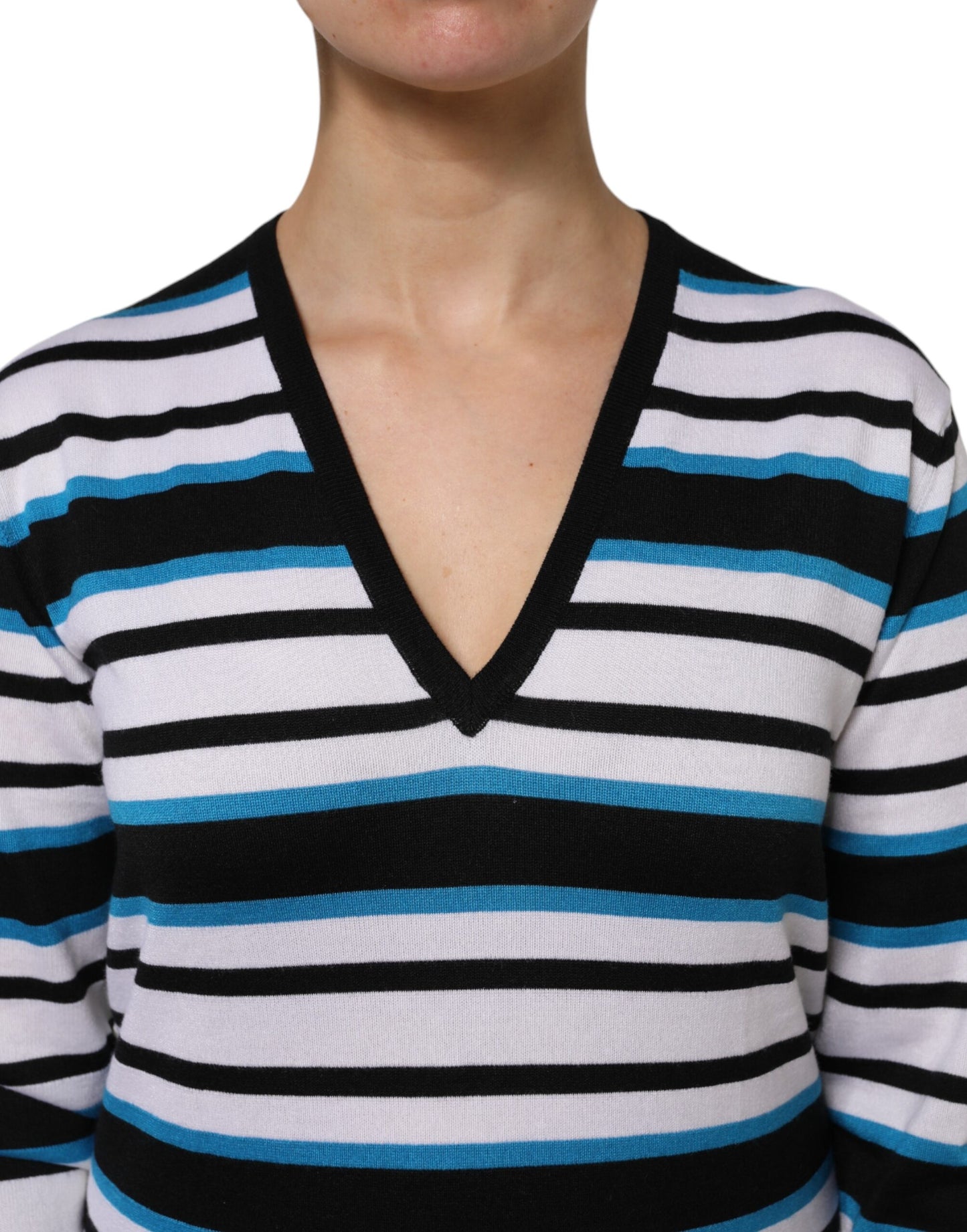 Dolce & Gabbana Multicolor Stripes Long Sleeves V-neck Top by Dolce & Gabbana