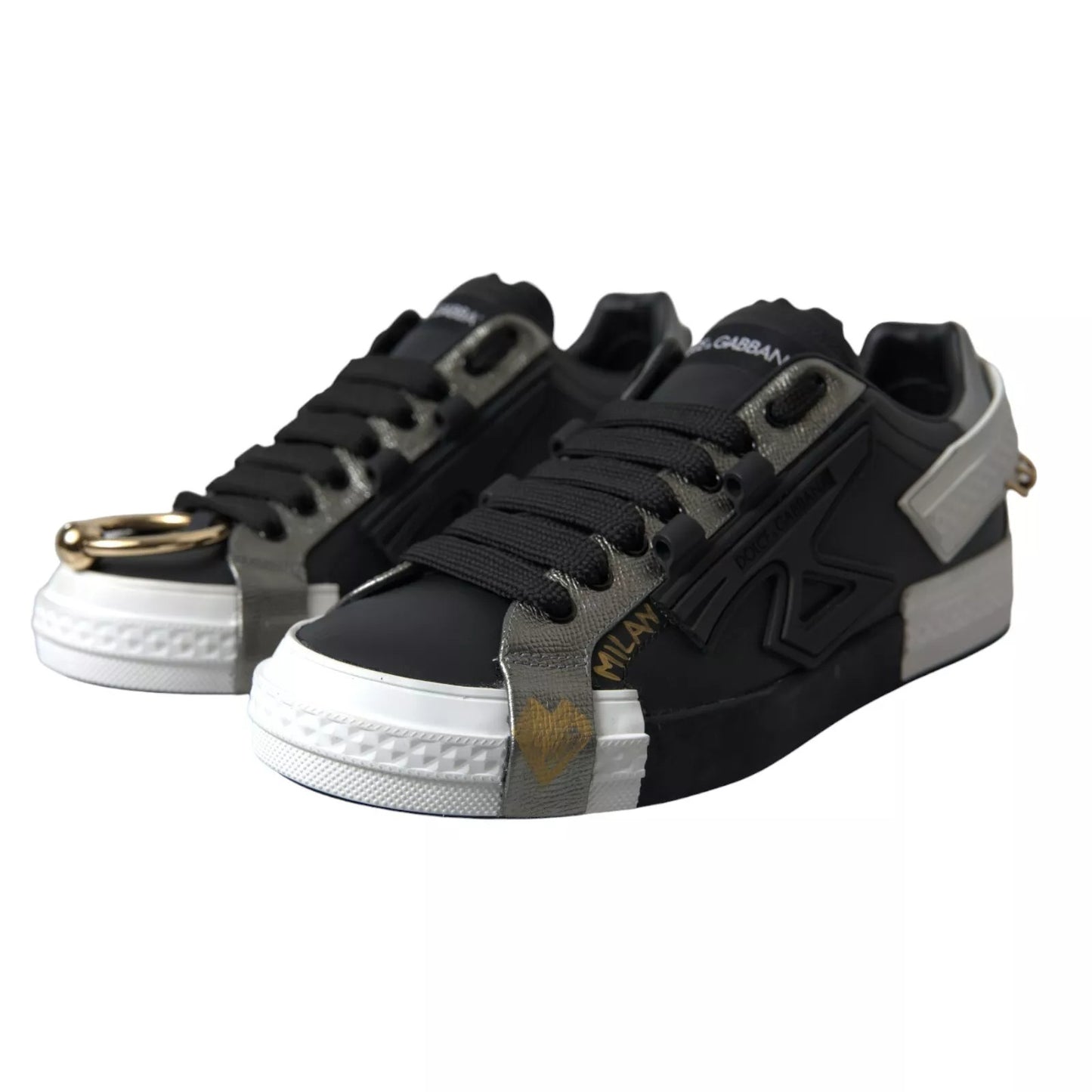 Dolce & Gabbana Black Leather Low Top Sneakers Portofino Shoes by Dolce & Gabbana