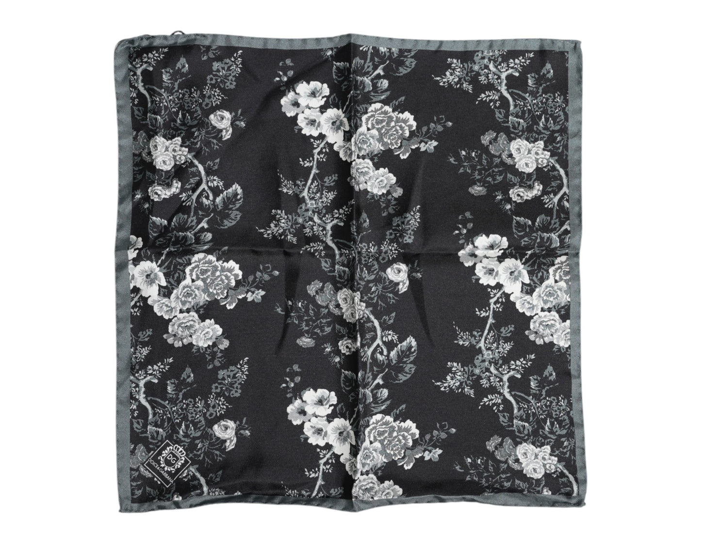 Foulard carré en soie à fleurs noires Dolce & Gabbana