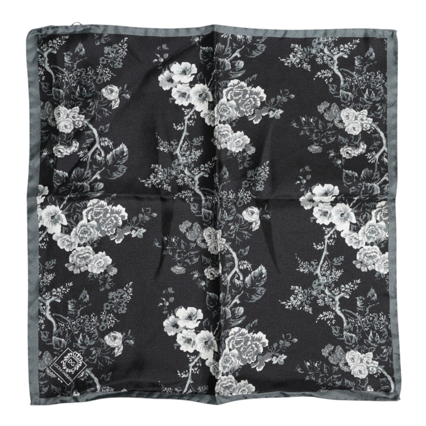 Foulard carré en soie à fleurs noires Dolce & Gabbana
