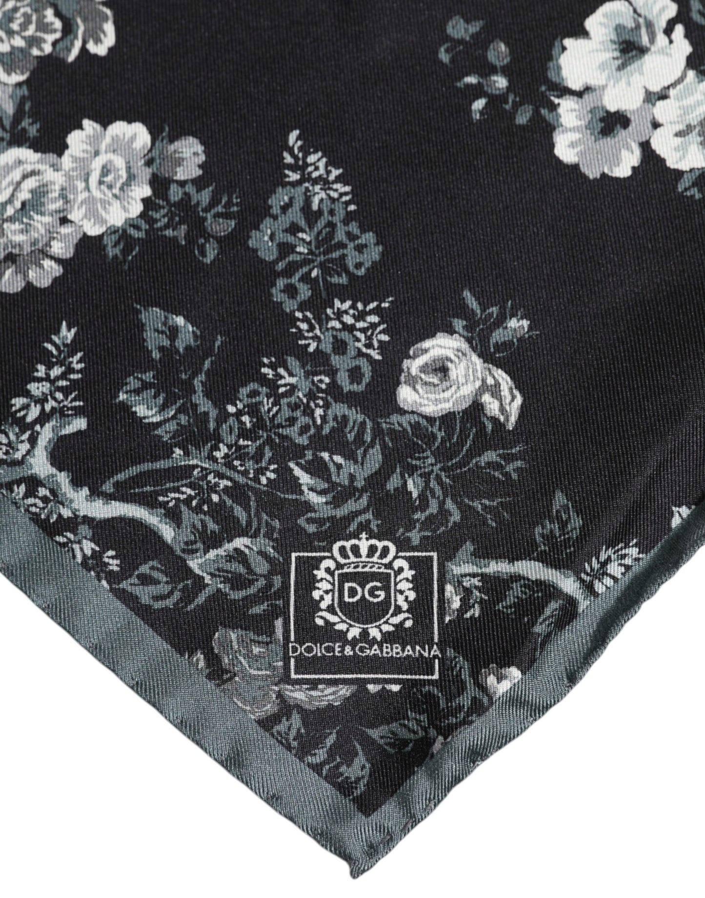 Foulard carré en soie à fleurs noires Dolce & Gabbana