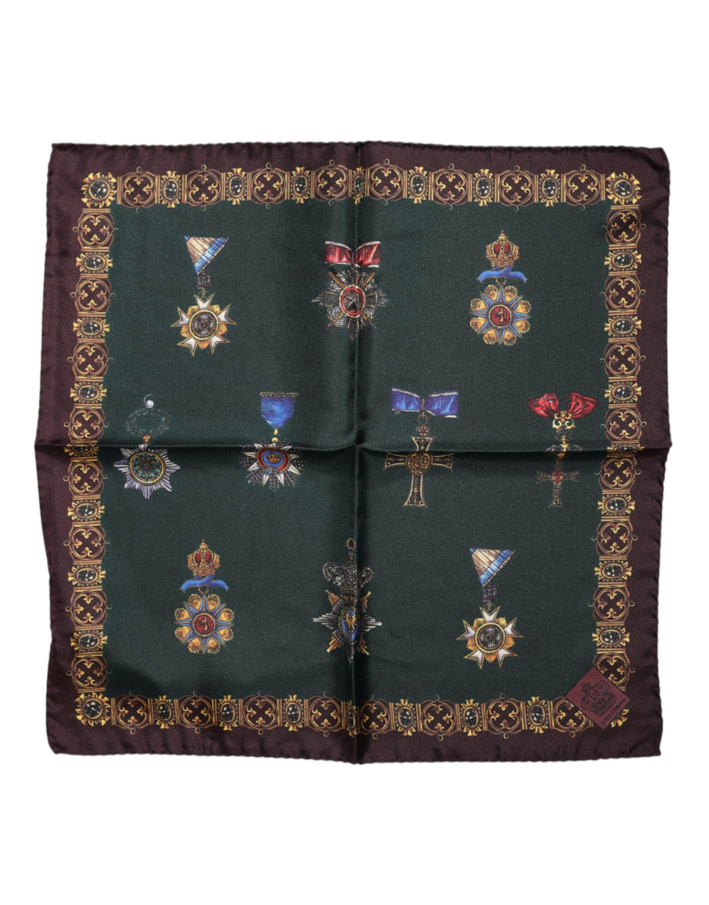 Foulard carré en soie Dolce & Gabbana à médailles vertes