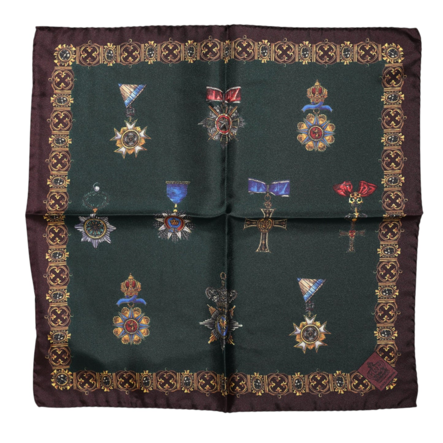 Foulard carré en soie Dolce & Gabbana à médailles vertes