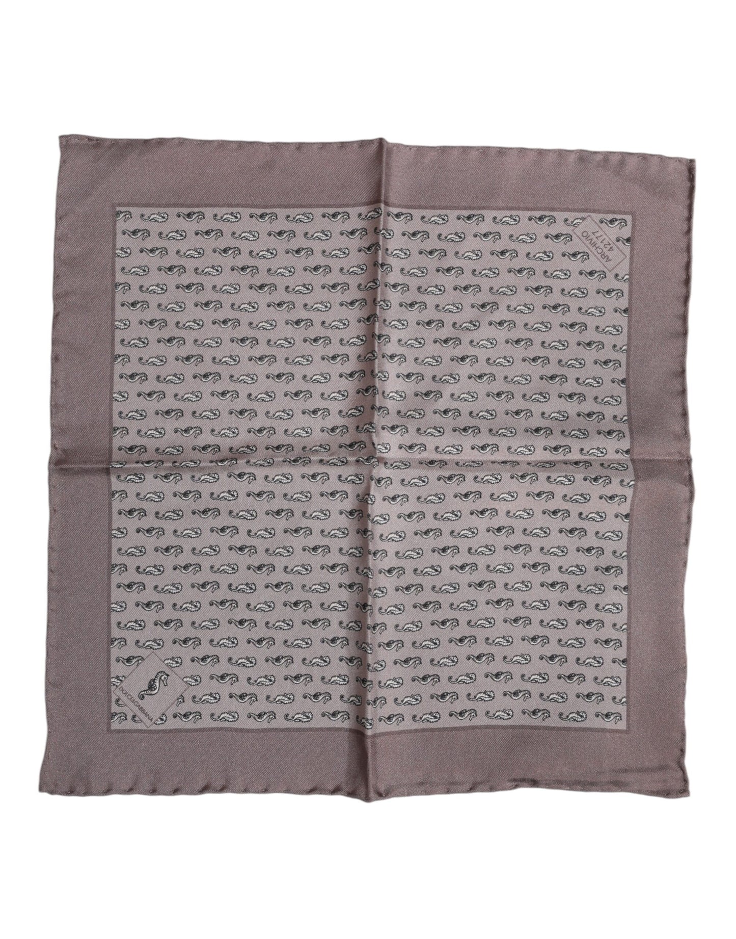 Foulard carré en soie marron motif hippocampe Dolce & Gabbana