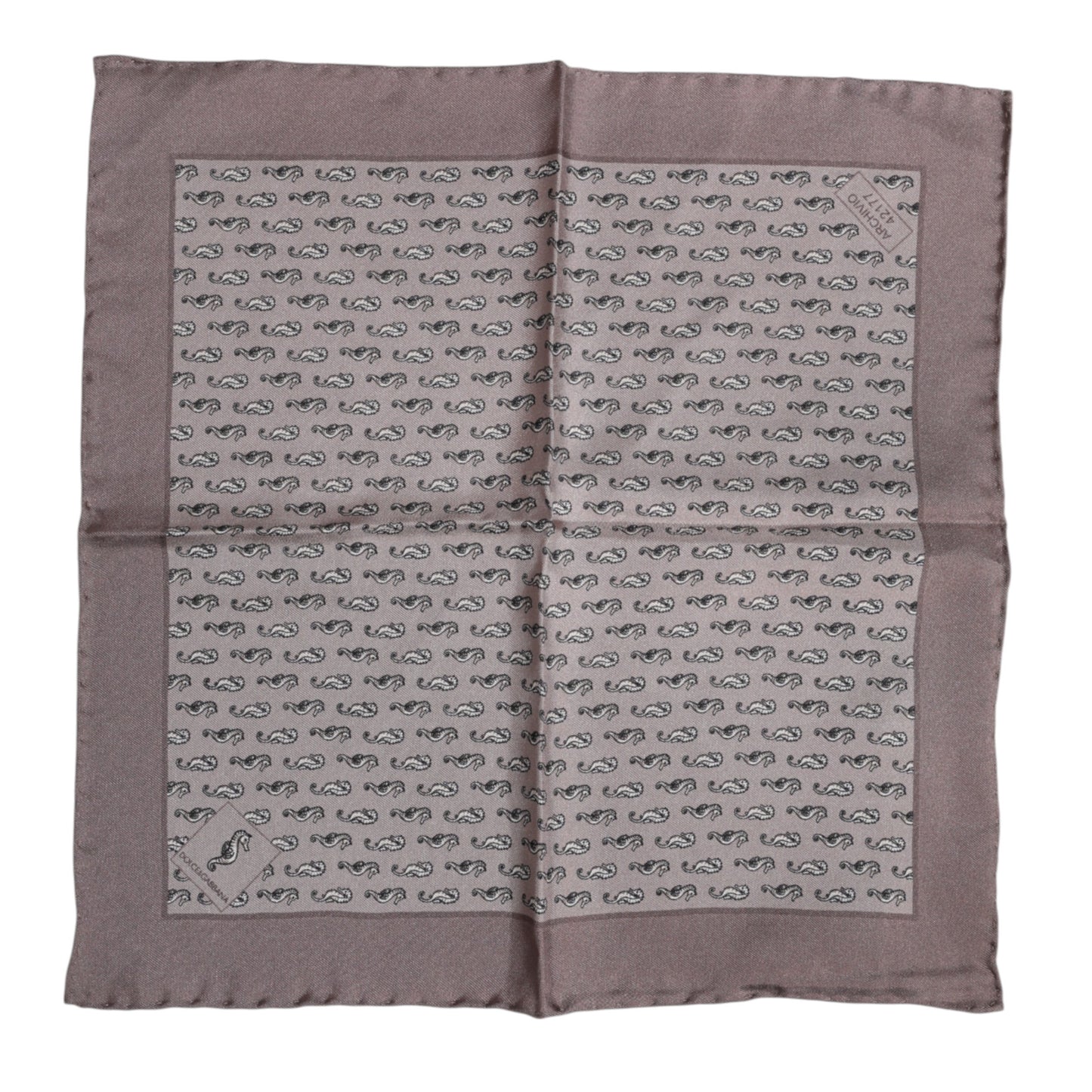 Foulard carré en soie marron motif hippocampe Dolce & Gabbana