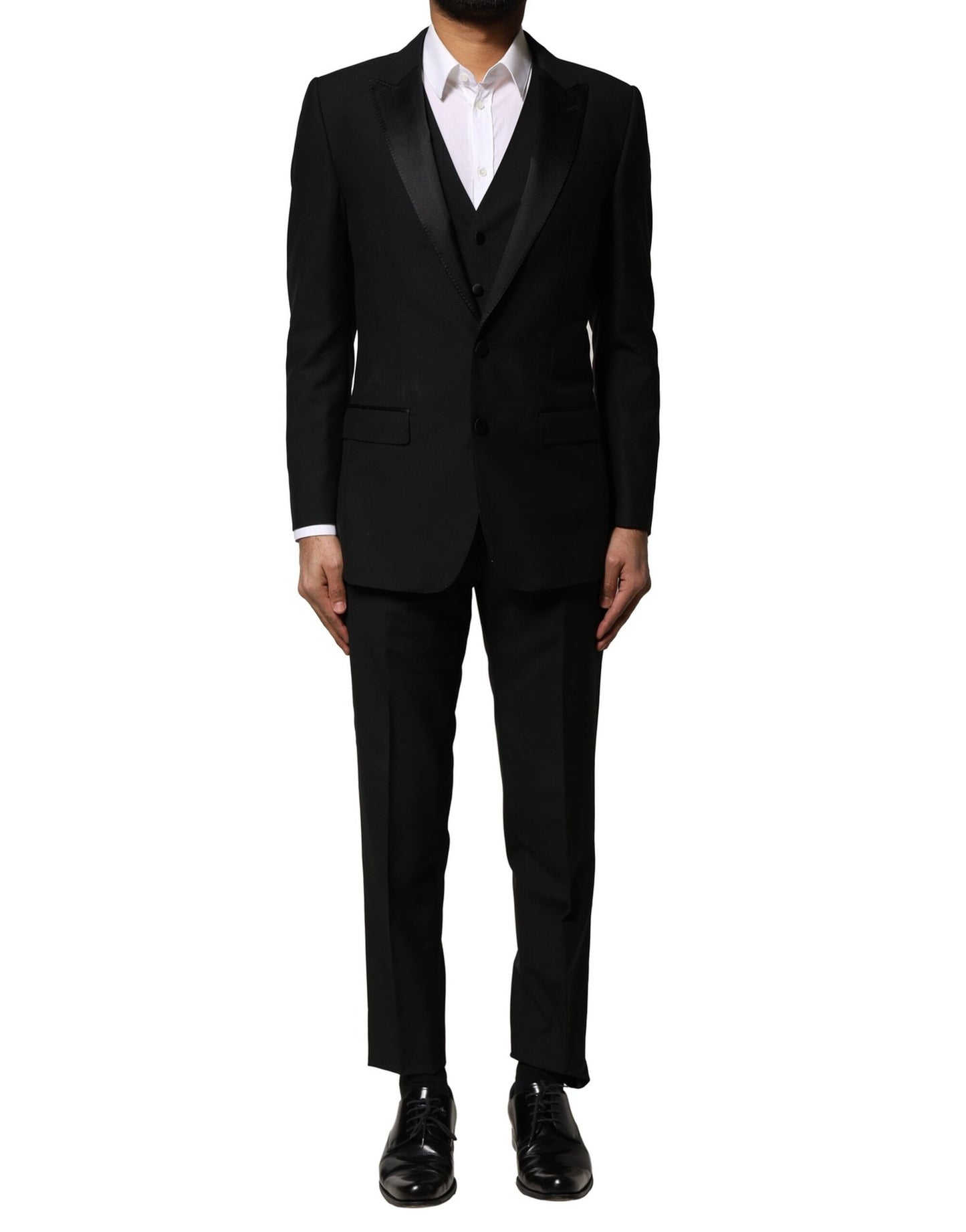 Costume 3 pièces simple boutonnage en laine noire Dolce & Gabbana