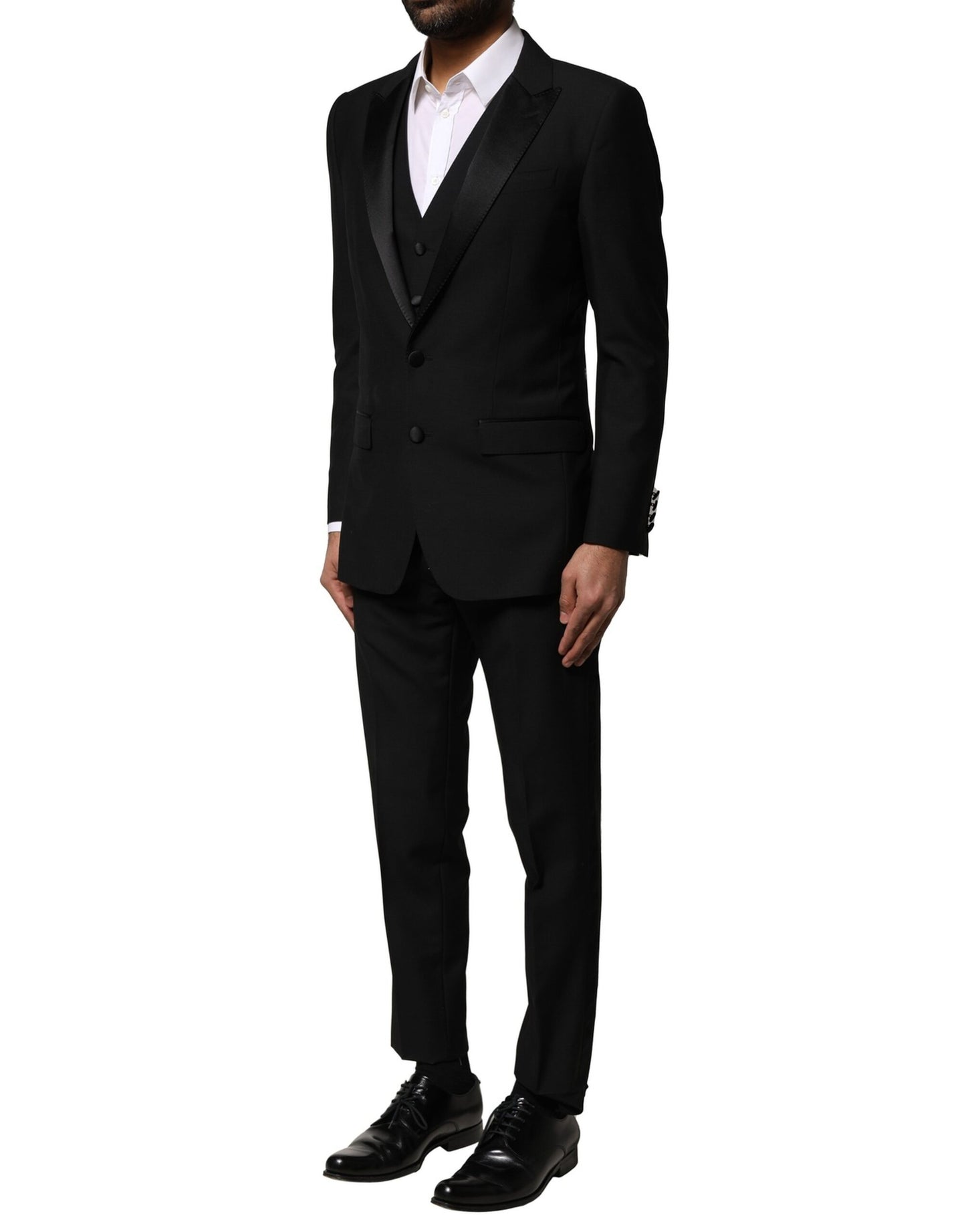 Costume 3 pièces simple boutonnage en laine noire Dolce & Gabbana
