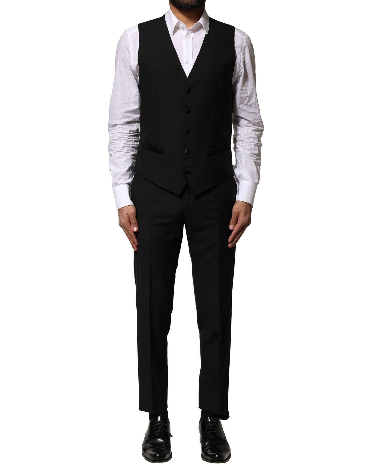 Costume 3 pièces simple boutonnage en laine noire Dolce & Gabbana