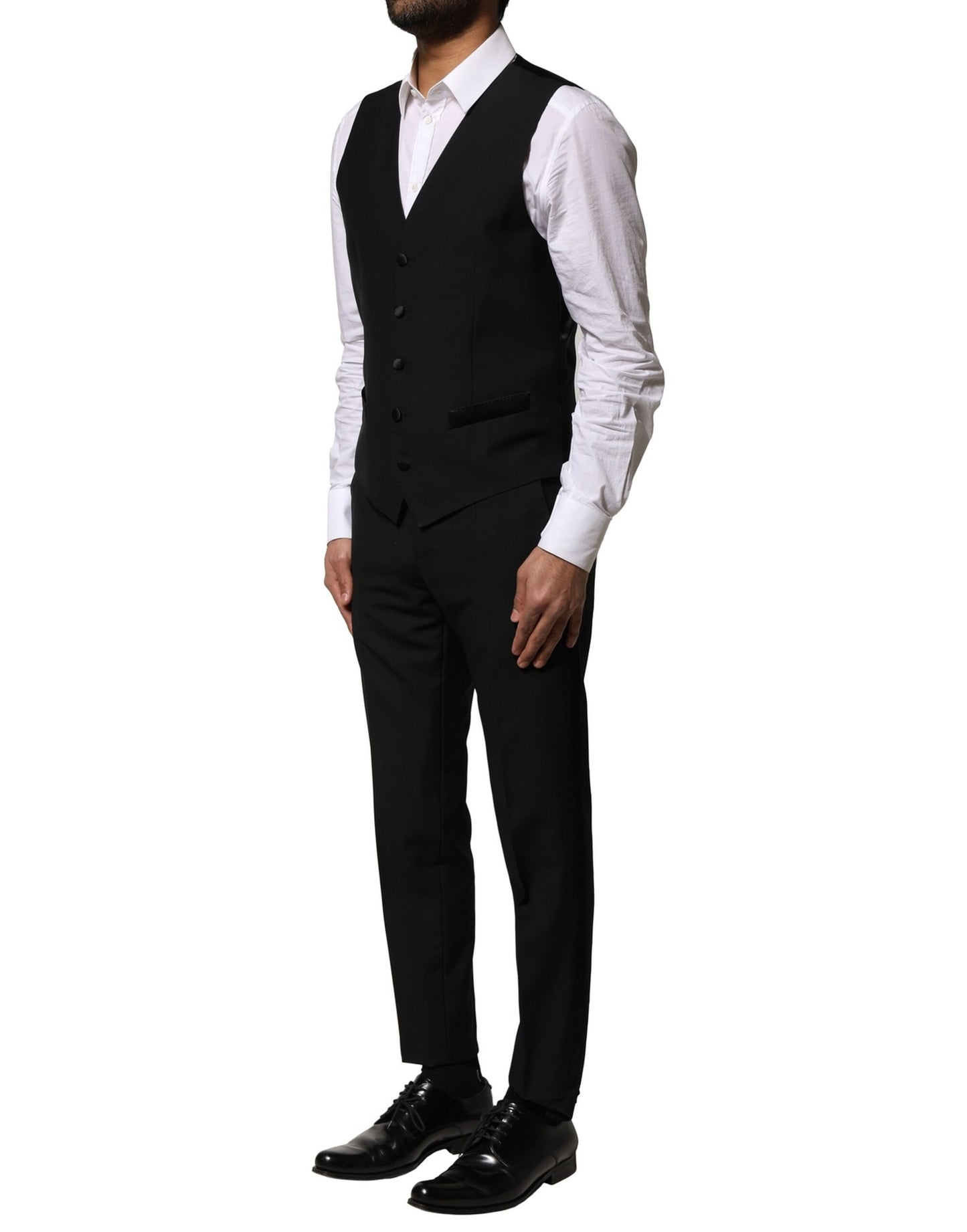 Costume 3 pièces simple boutonnage en laine noire Dolce & Gabbana