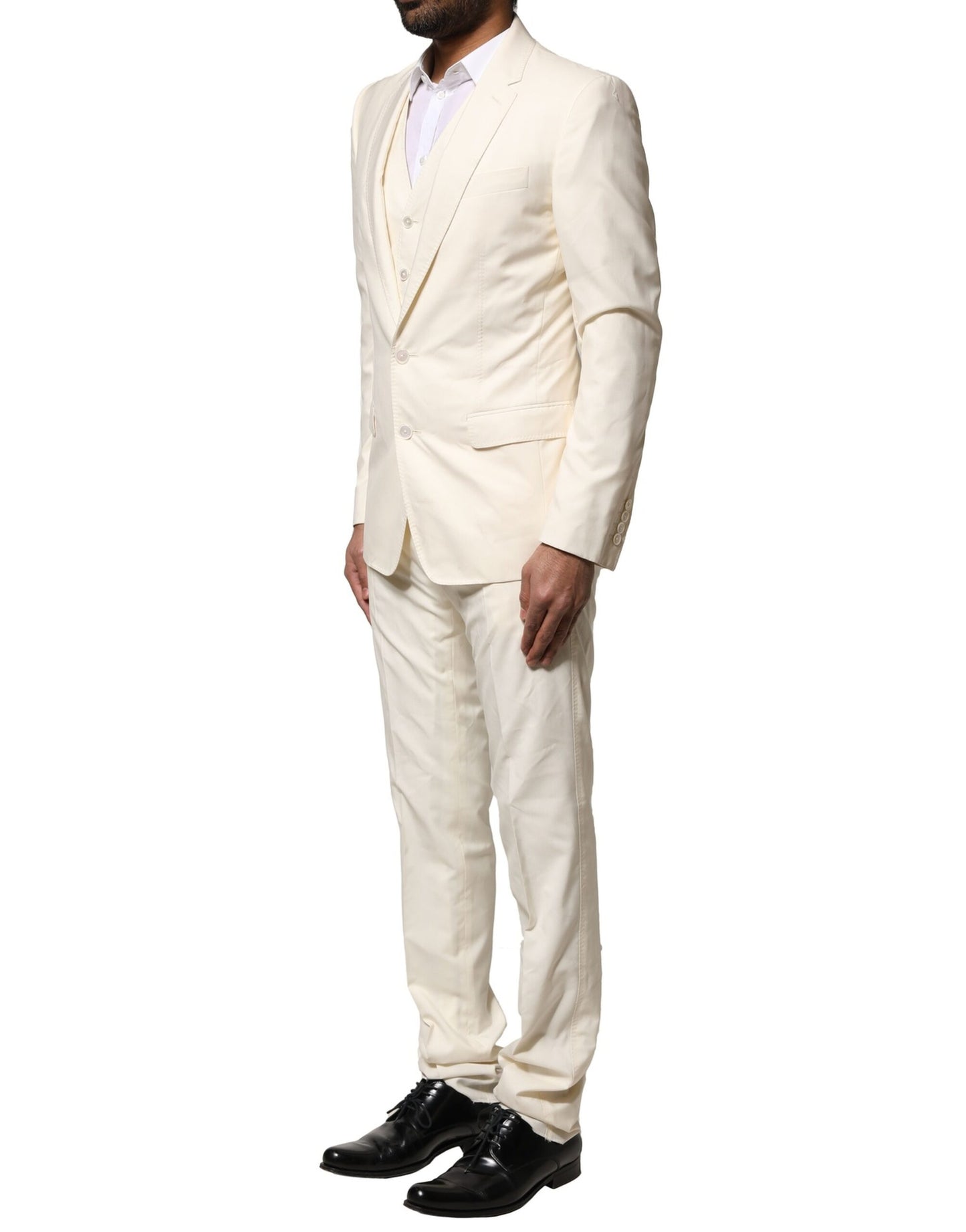 Costume 3 pièces simple boutonnage en laine ivoire Dolce & Gabbana