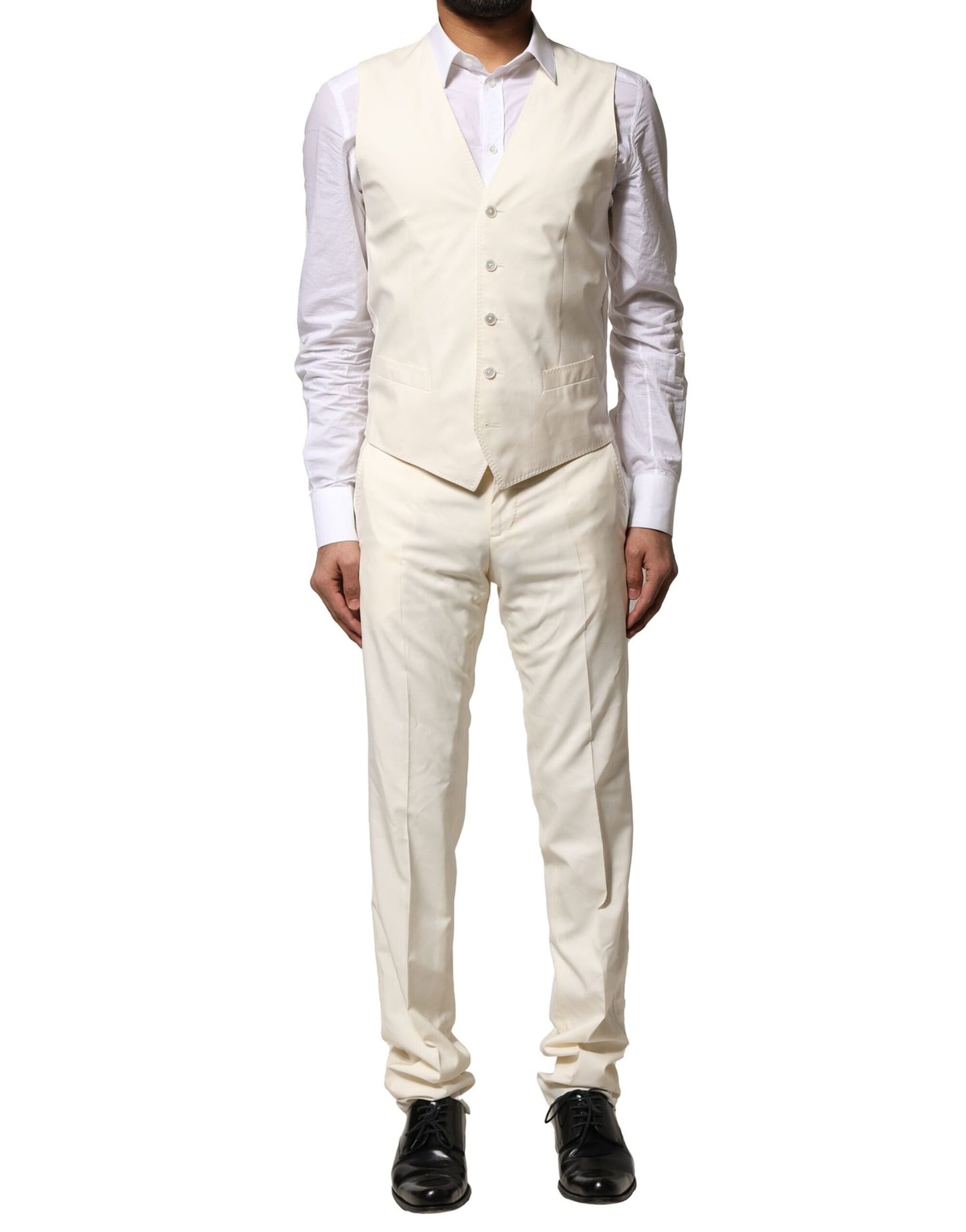 Costume 3 pièces simple boutonnage en laine ivoire Dolce & Gabbana