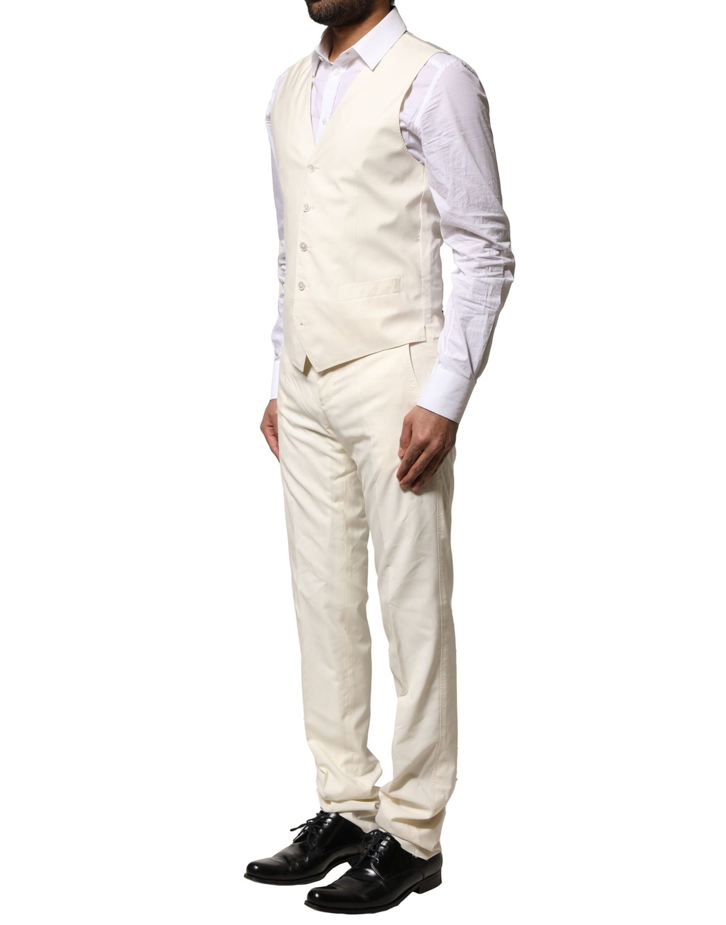 Costume 3 pièces simple boutonnage en laine ivoire Dolce & Gabbana