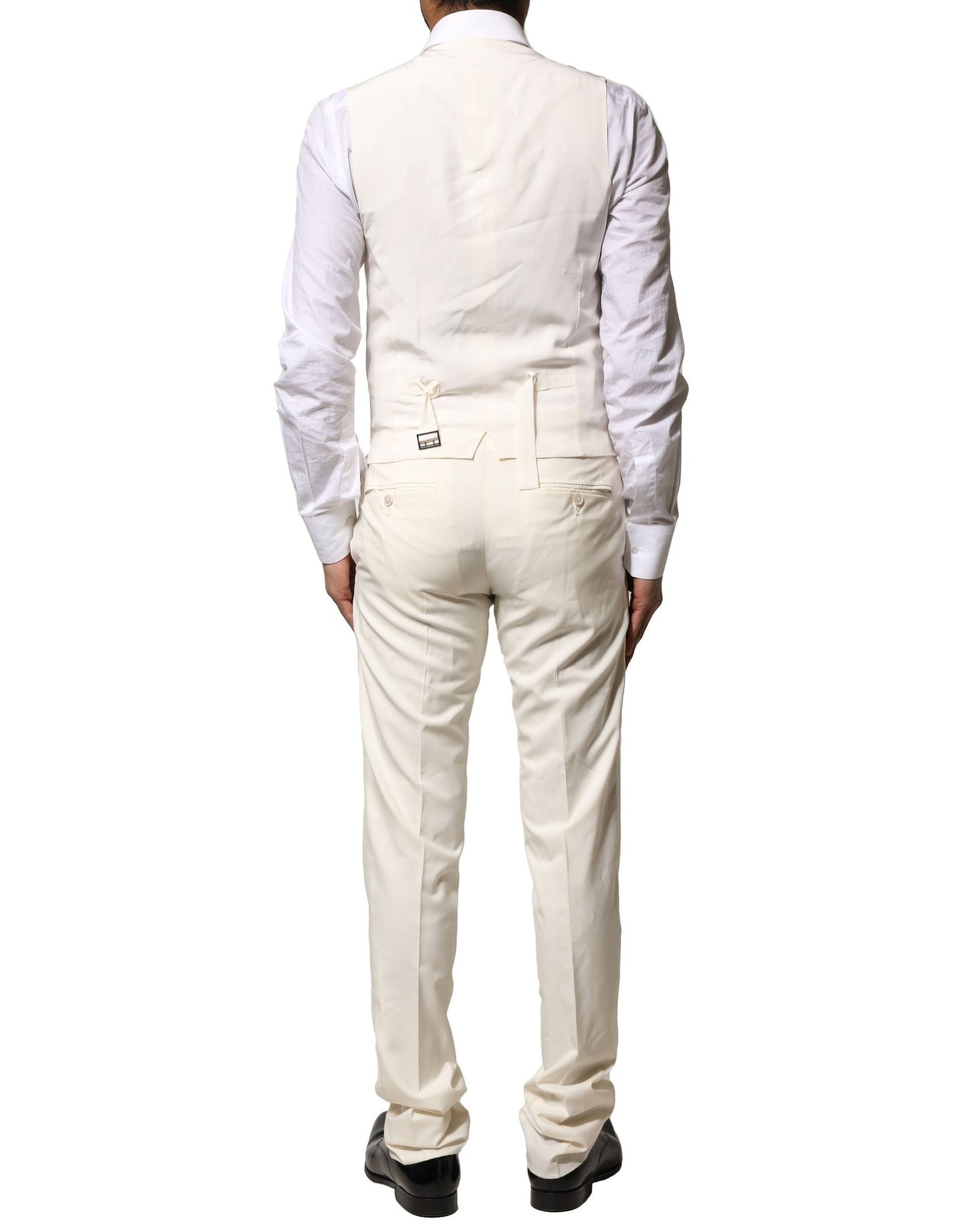 Costume 3 pièces simple boutonnage en laine ivoire Dolce & Gabbana