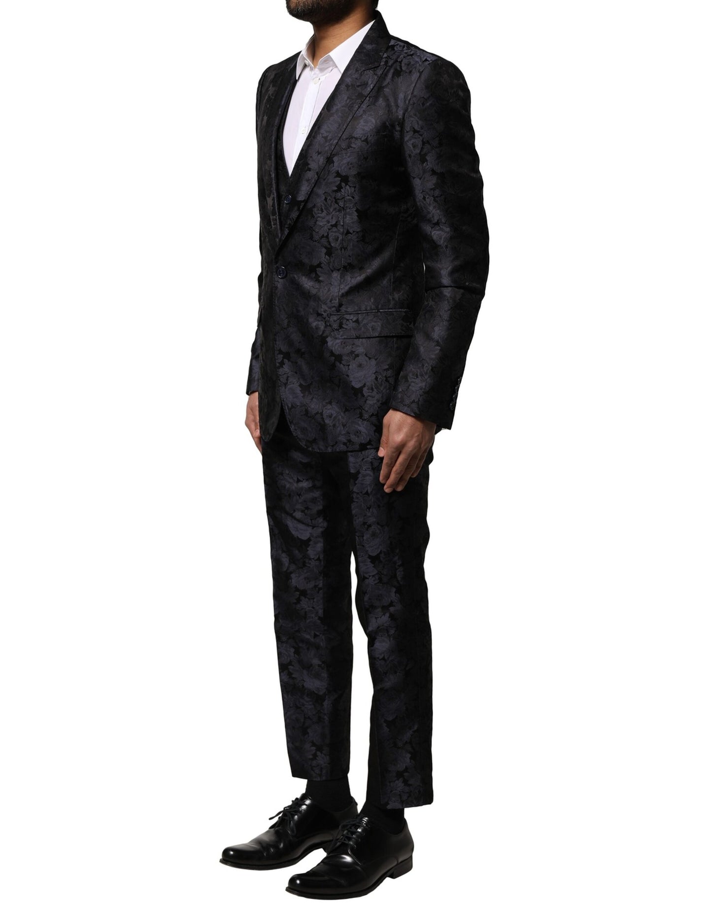 Costume 3 pièces simple boutonnage en jacquard noir Dolce & Gabbana
