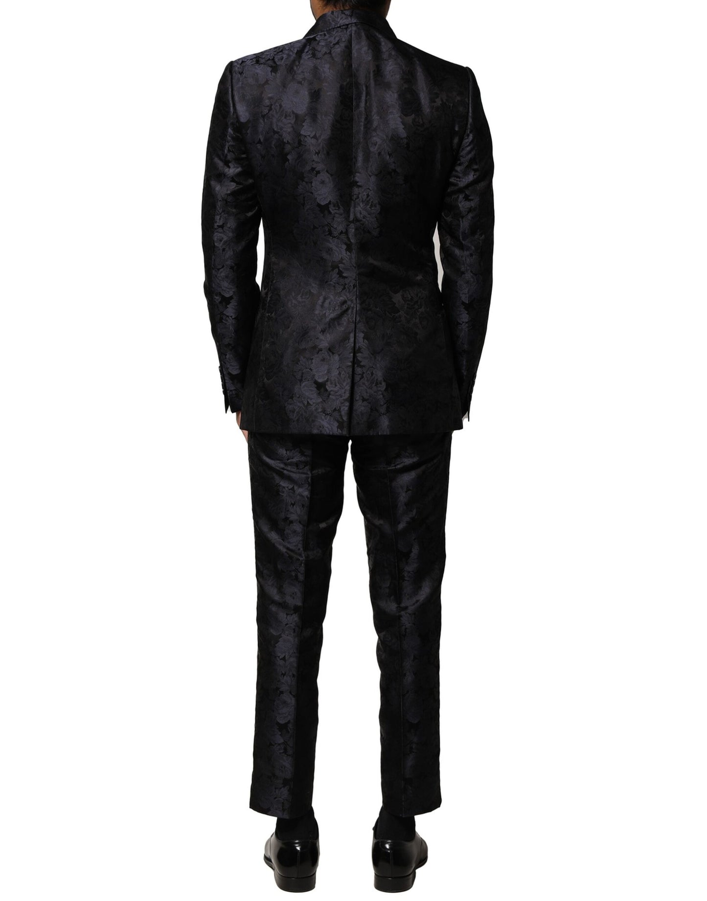 Costume 3 pièces simple boutonnage en jacquard noir Dolce & Gabbana