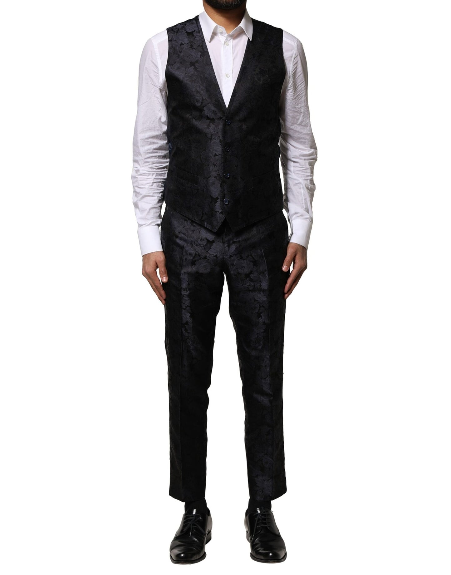 Costume 3 pièces simple boutonnage en jacquard noir Dolce & Gabbana