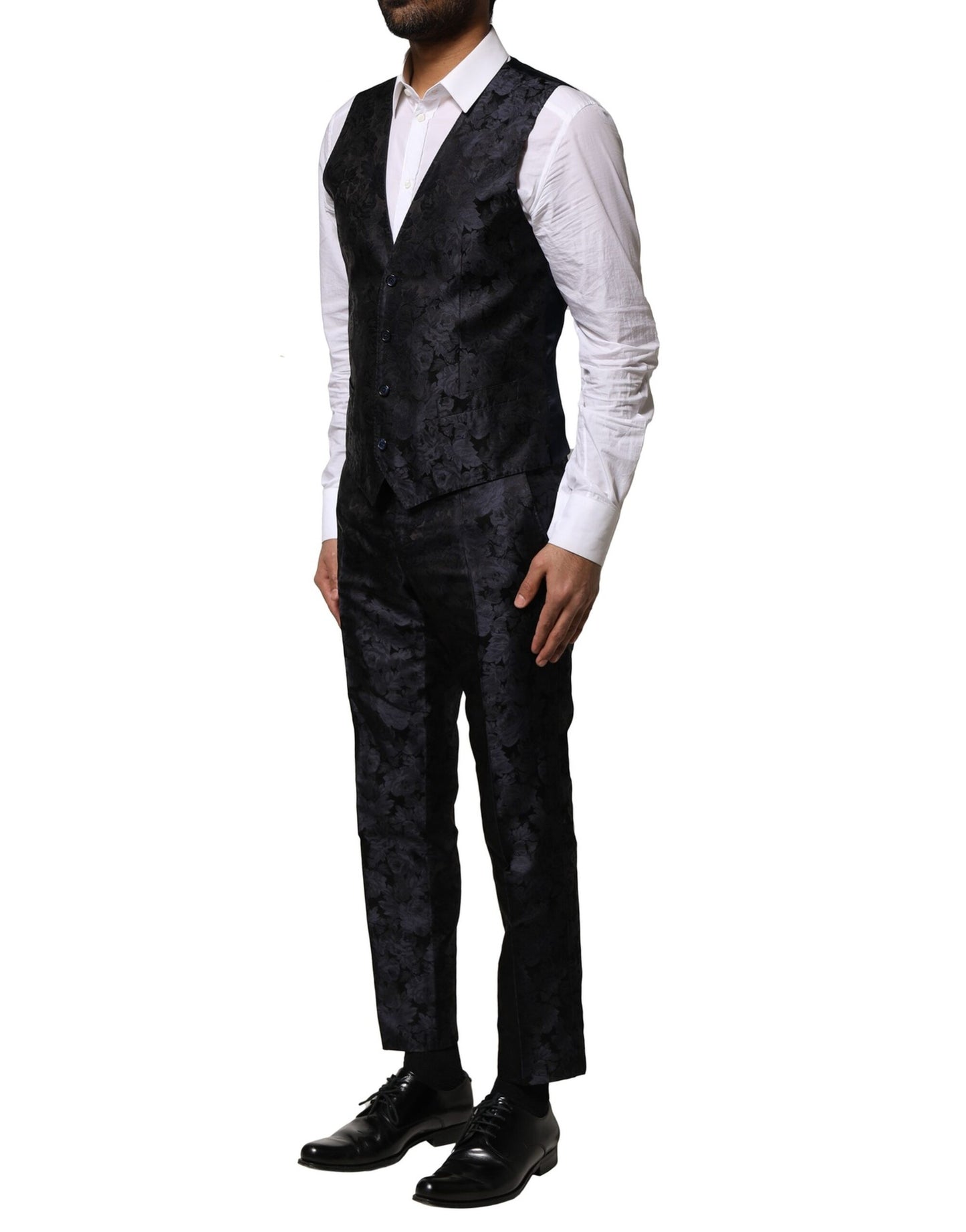 Costume 3 pièces simple boutonnage en jacquard noir Dolce & Gabbana