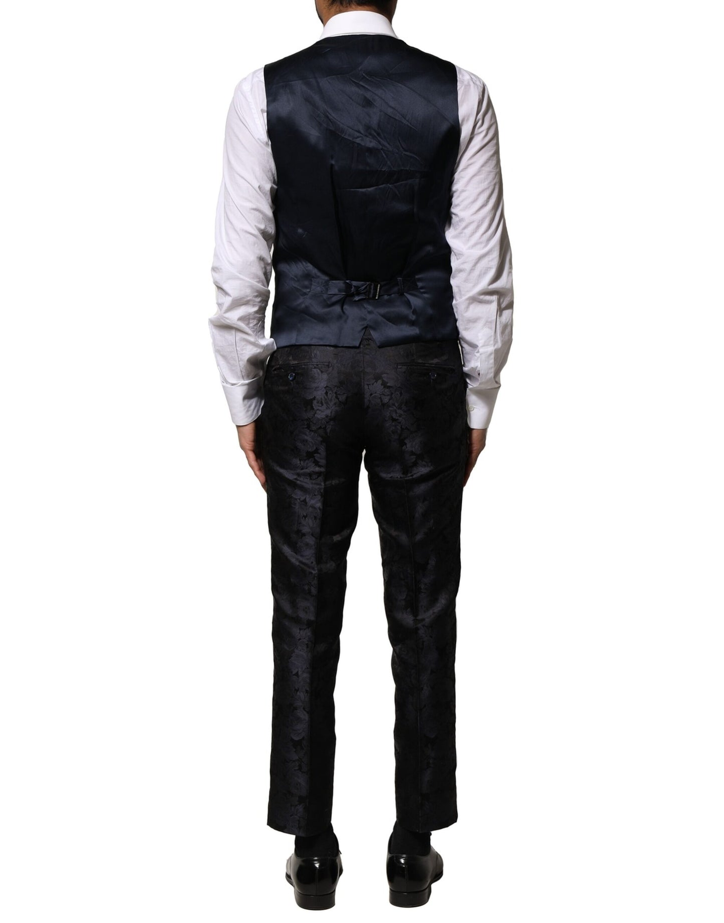 Costume 3 pièces simple boutonnage en jacquard noir Dolce & Gabbana