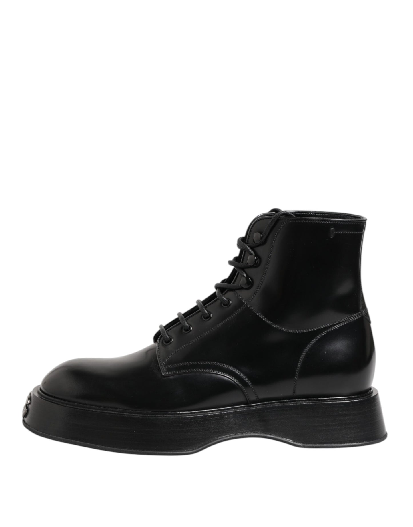 Dolce & Gabbana Black Leather Logo Ankle Boots Lace Up Shoes by Dolce & Gabbana