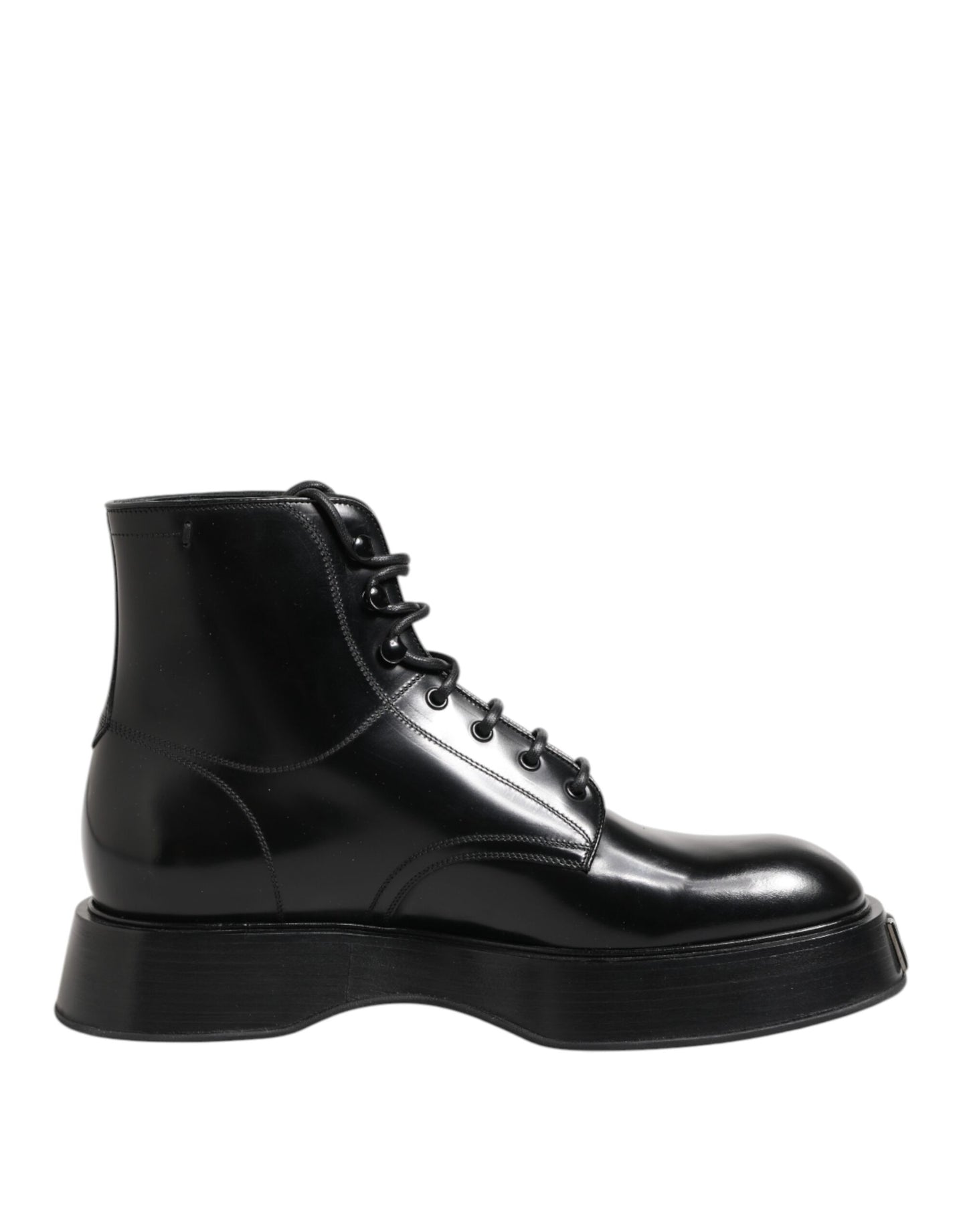 Dolce & Gabbana Black Leather Logo Ankle Boots Lace Up Shoes by Dolce & Gabbana