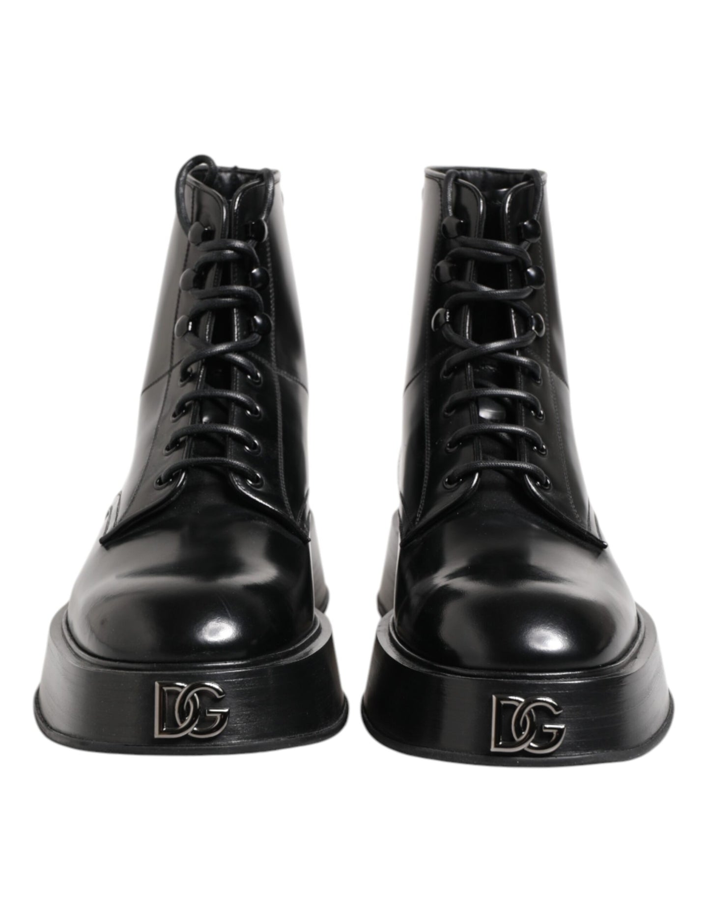Dolce & Gabbana Black Leather Logo Ankle Boots Lace Up Shoes by Dolce & Gabbana
