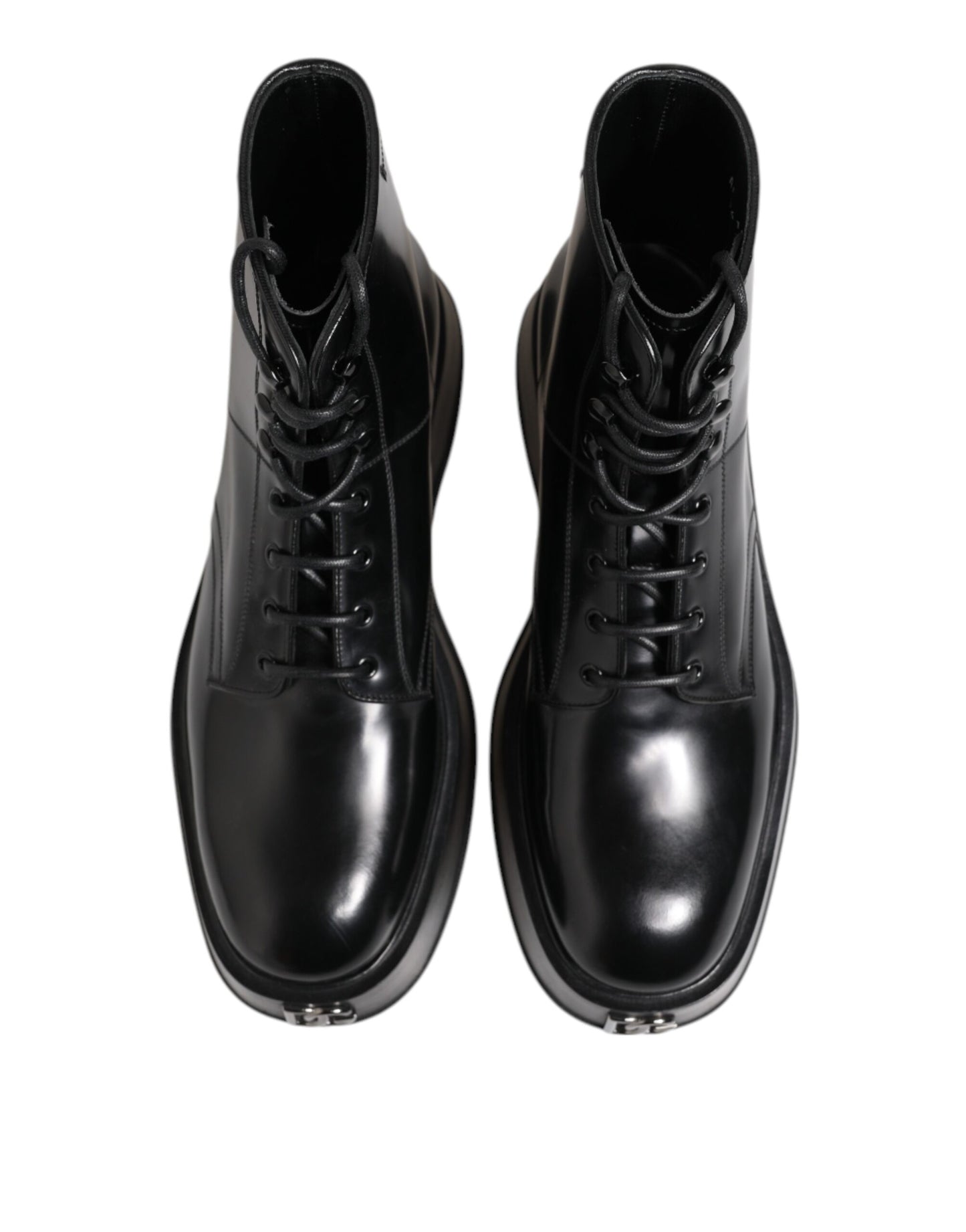 Dolce & Gabbana Black Leather Logo Ankle Boots Lace Up Shoes by Dolce & Gabbana