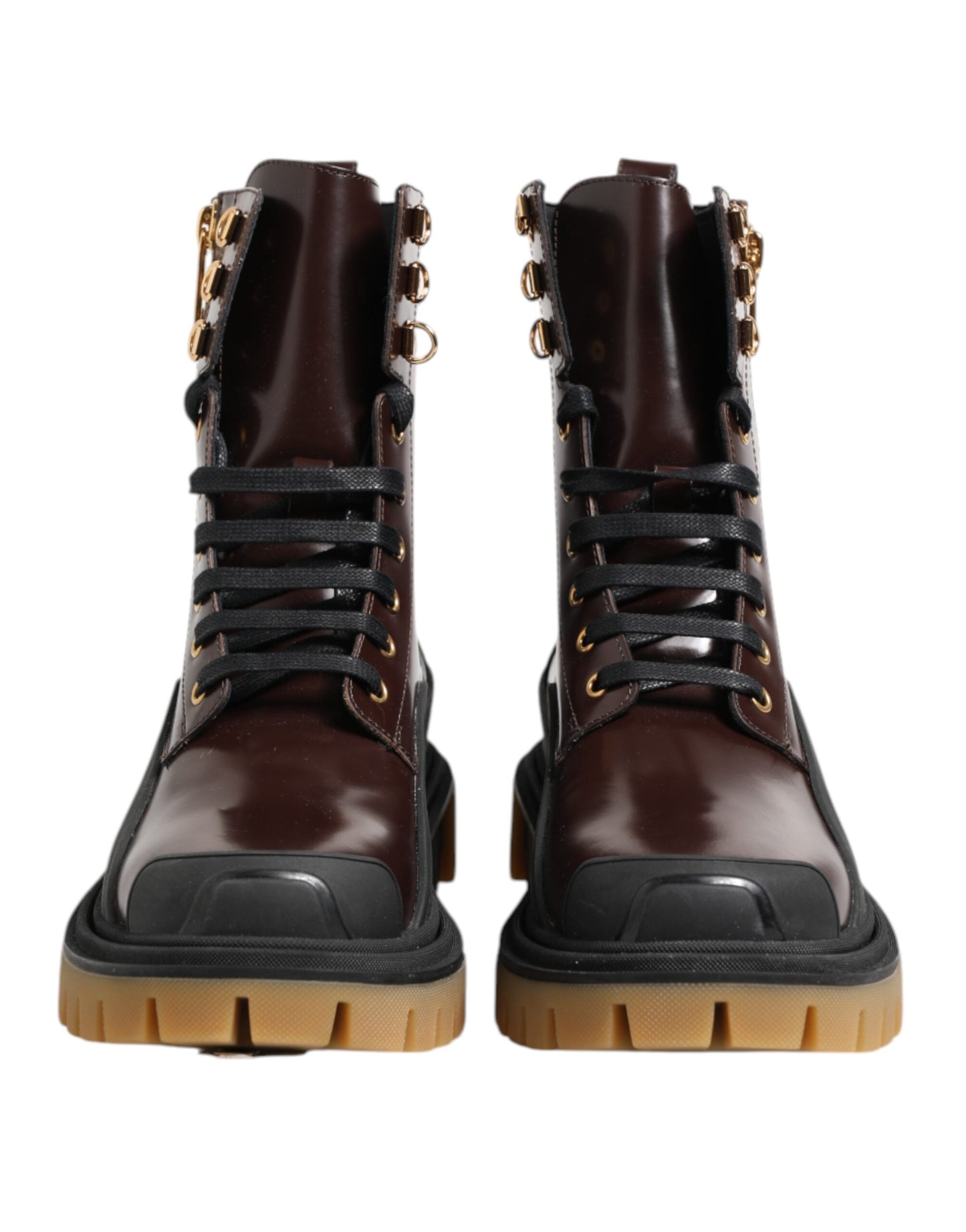 Dolce & Gabbana Brown Black Leather Boots Zipper Lace Up Shoes by Dolce & Gabbana