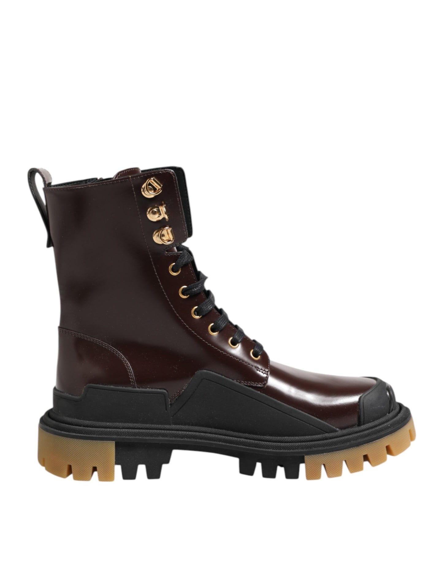 Dolce & Gabbana Brown Black Leather Boots Zipper Lace Up Shoes by Dolce & Gabbana