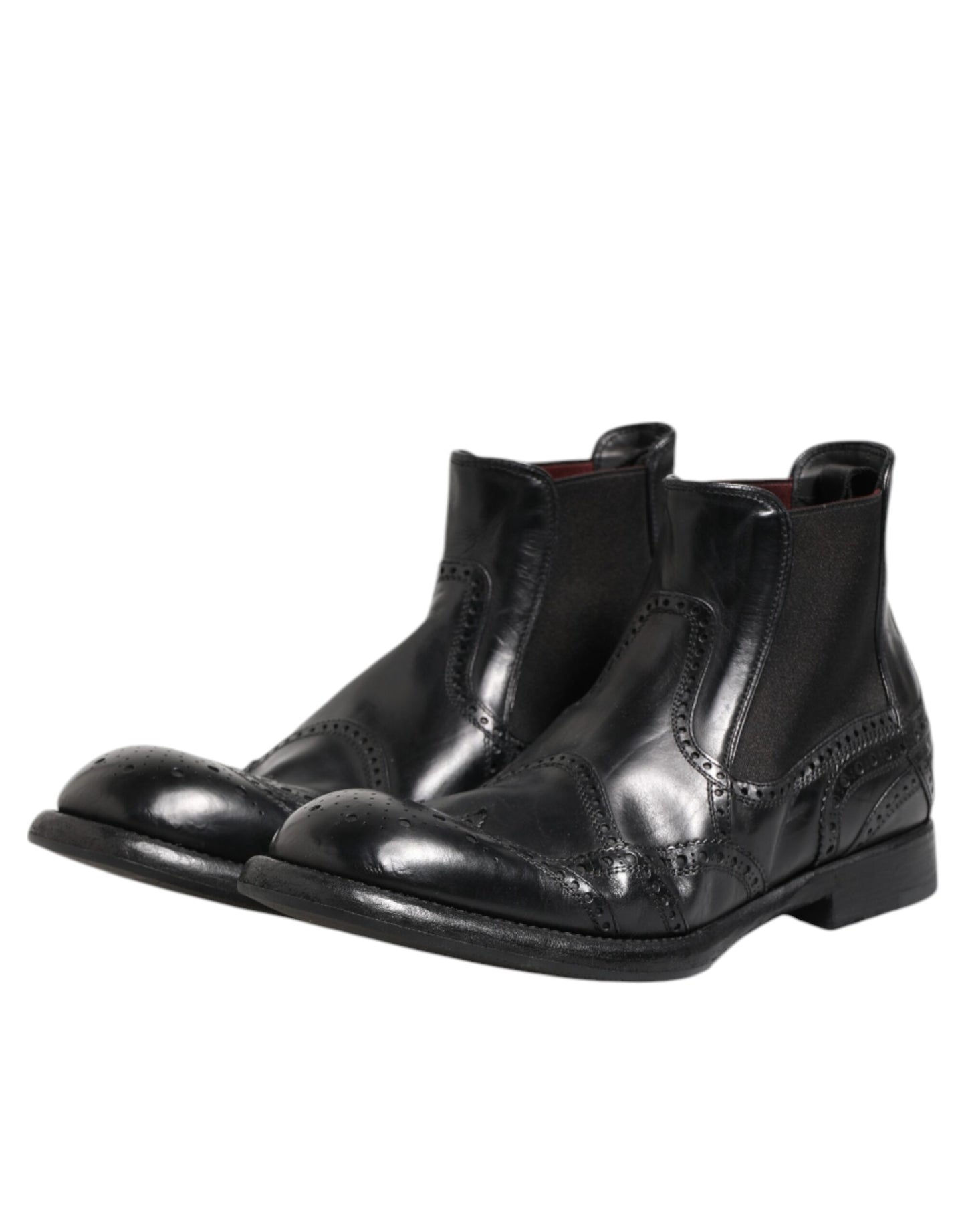 Dolce & Gabbana Black Leather Ankle Boots Slip On Shoes by Dolce & Gabbana