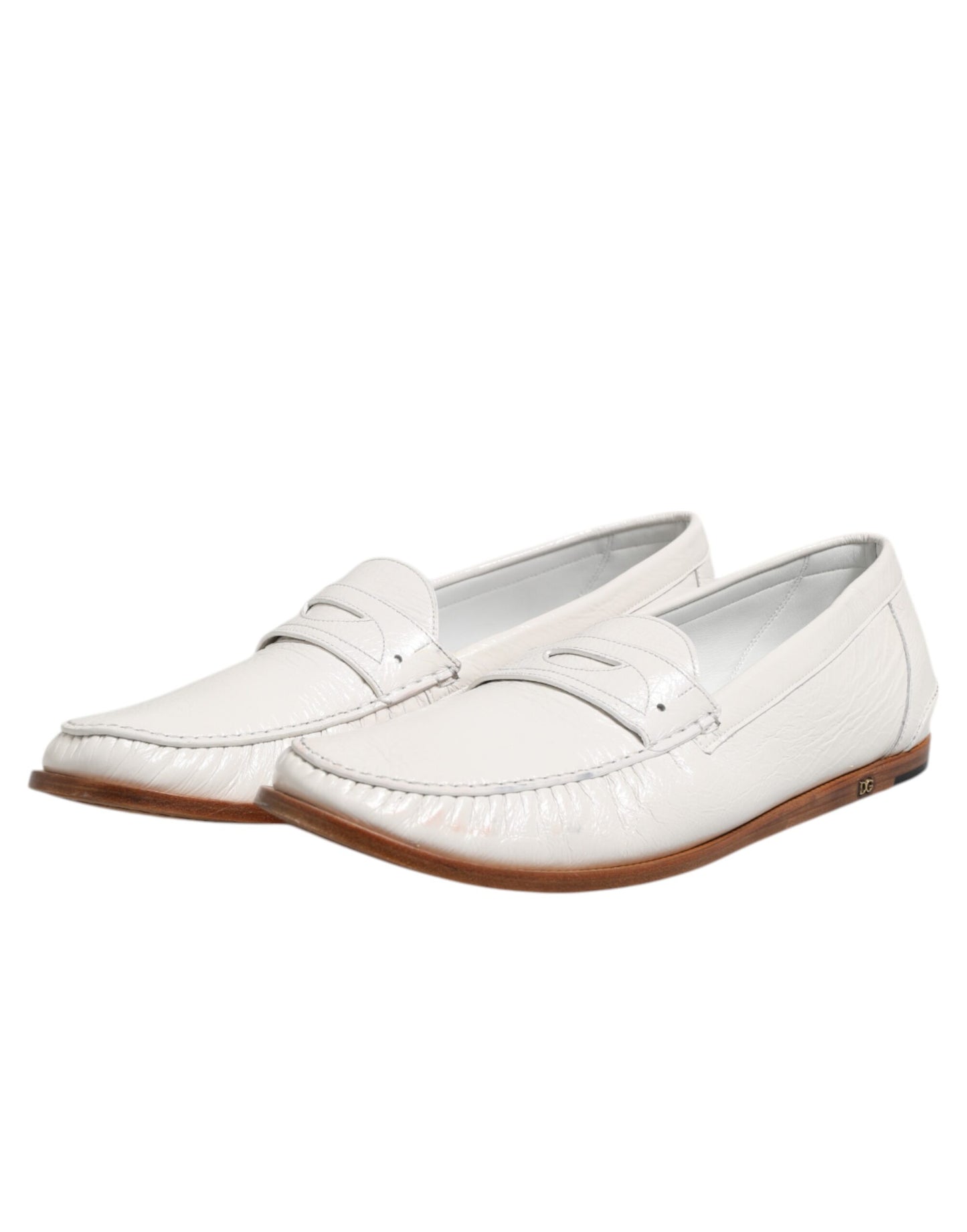 Mocassins en cuir blanc Dolce & Gabbana, chaussures à enfiler