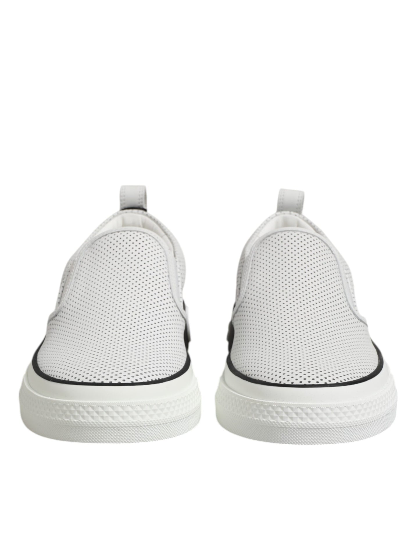 Dolce & Gabbana White Dotted Leather Slip On Men Sneakers Shoes by Dolce & Gabbana