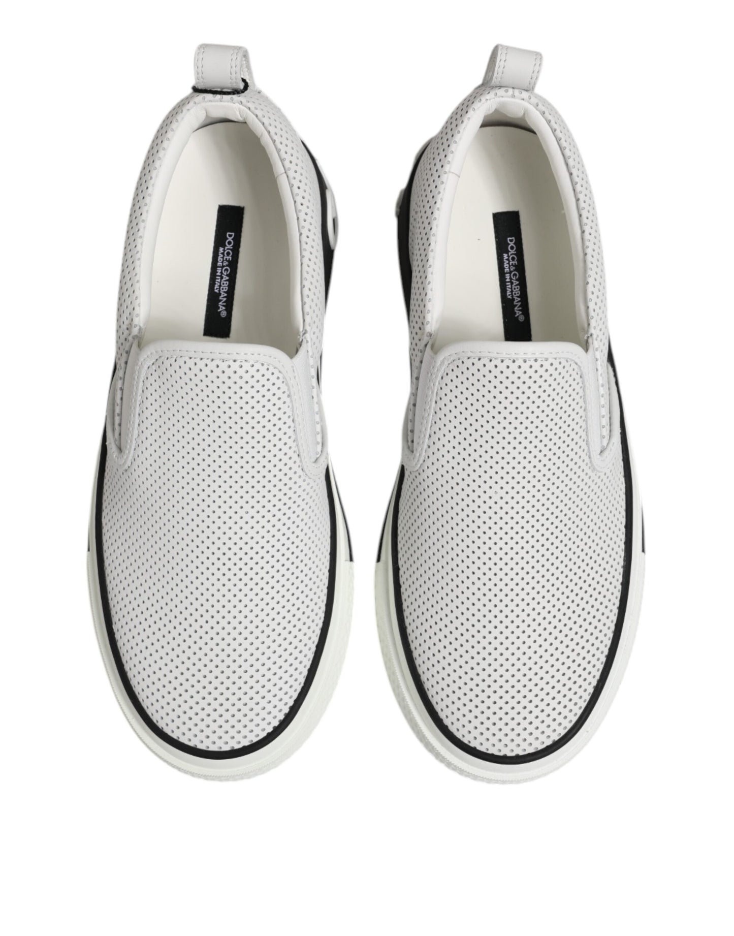 Dolce & Gabbana White Dotted Leather Slip On Men Sneakers Shoes by Dolce & Gabbana