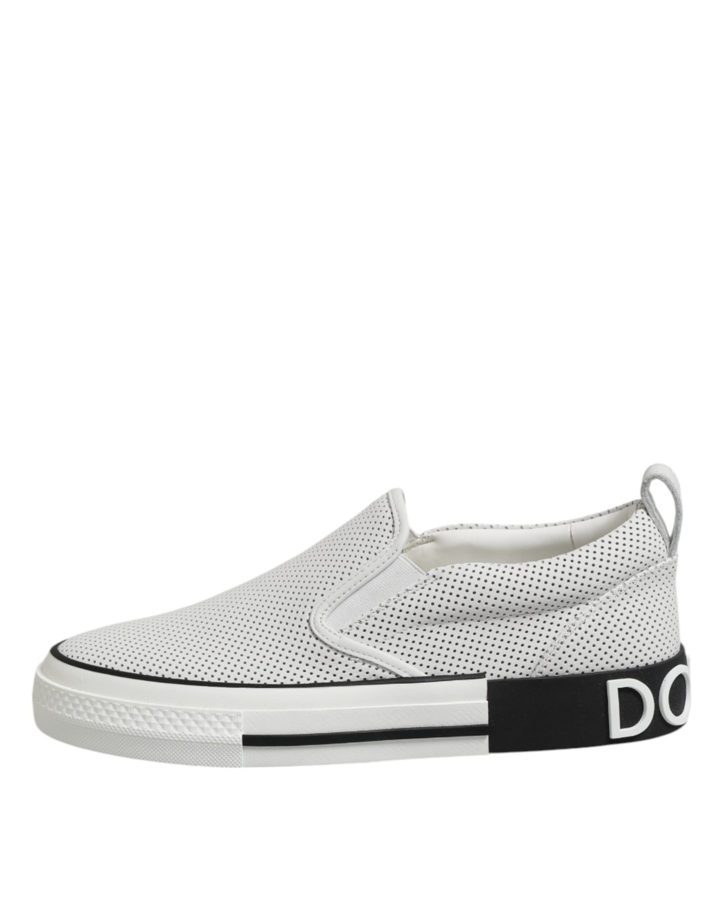 Dolce & Gabbana White Dotted Leather Slip On Men Sneakers Shoes by Dolce & Gabbana
