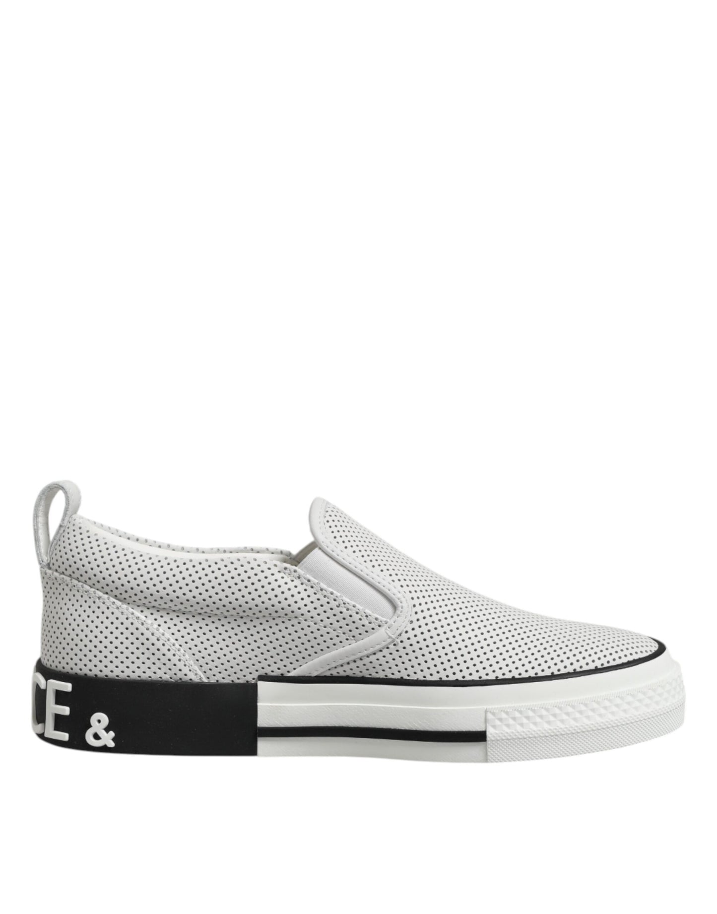 Dolce & Gabbana White Dotted Leather Slip On Men Sneakers Shoes by Dolce & Gabbana