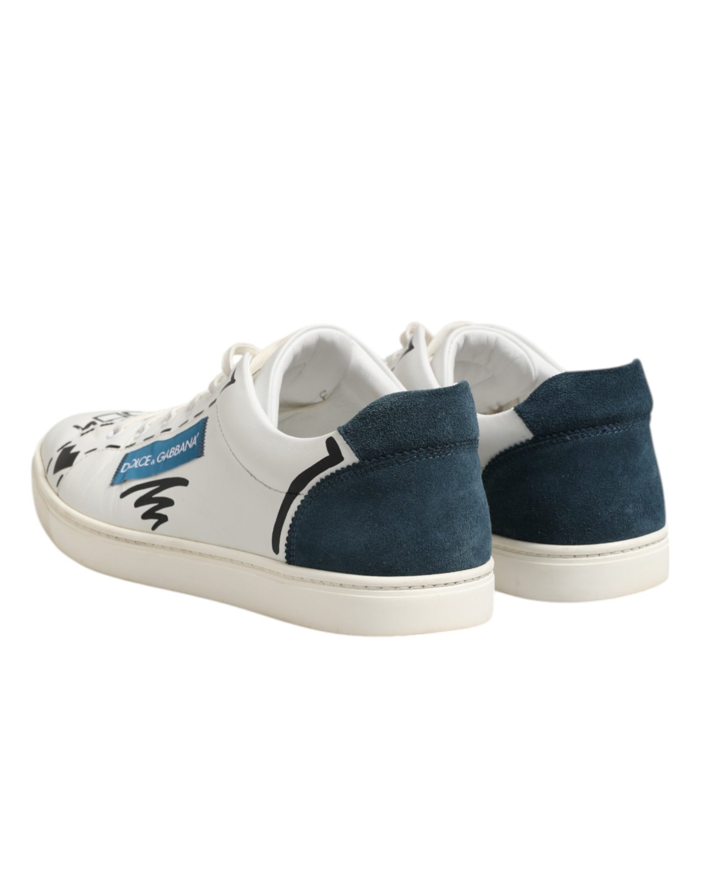 Dolce & Gabbana White Leather Printed Low Top Sneakers Shoes by Dolce & Gabbana