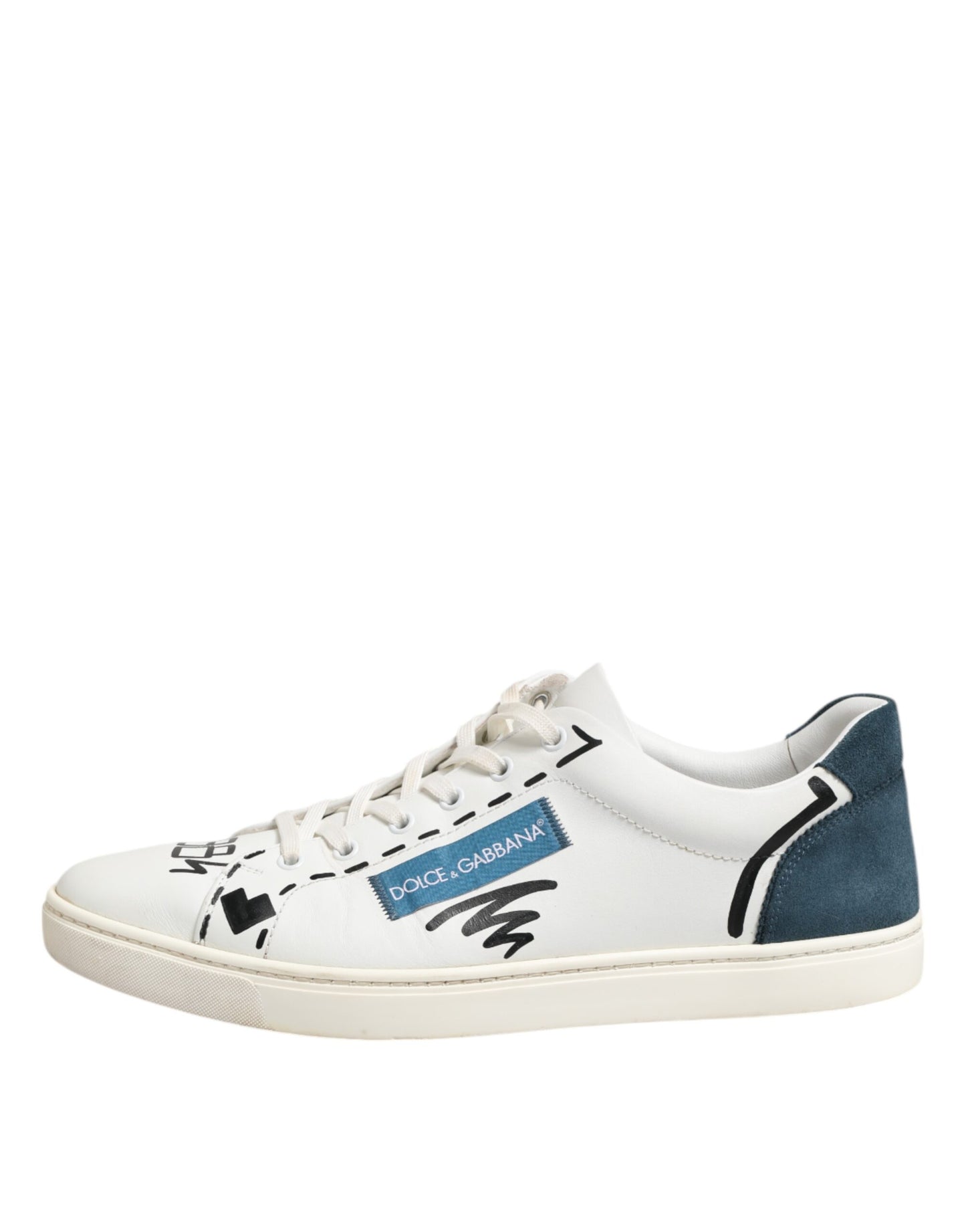 Dolce & Gabbana White Leather Printed Low Top Sneakers Shoes by Dolce & Gabbana