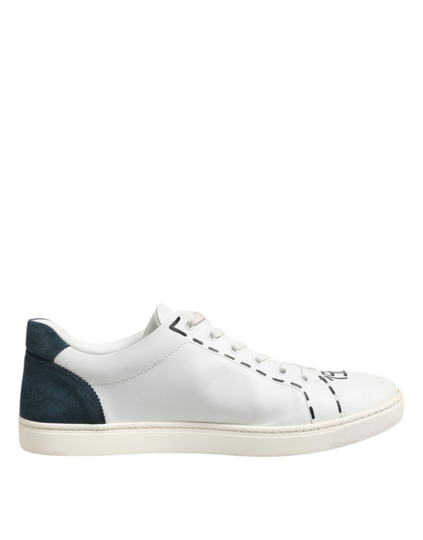 Dolce & Gabbana White Leather Printed Low Top Sneakers Shoes by Dolce & Gabbana