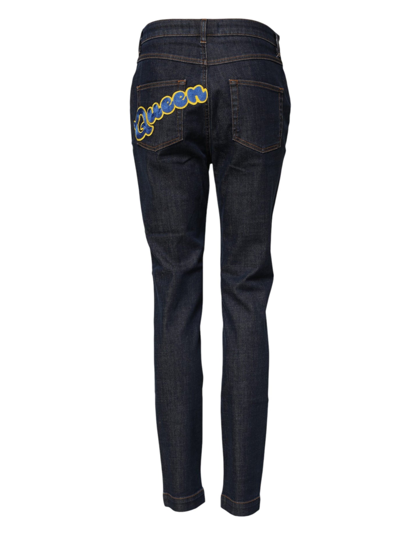 Dolce & Gabbana Blue Queen Patch AUDREY Mid Waist Denim Jeans by Dolce & Gabbana