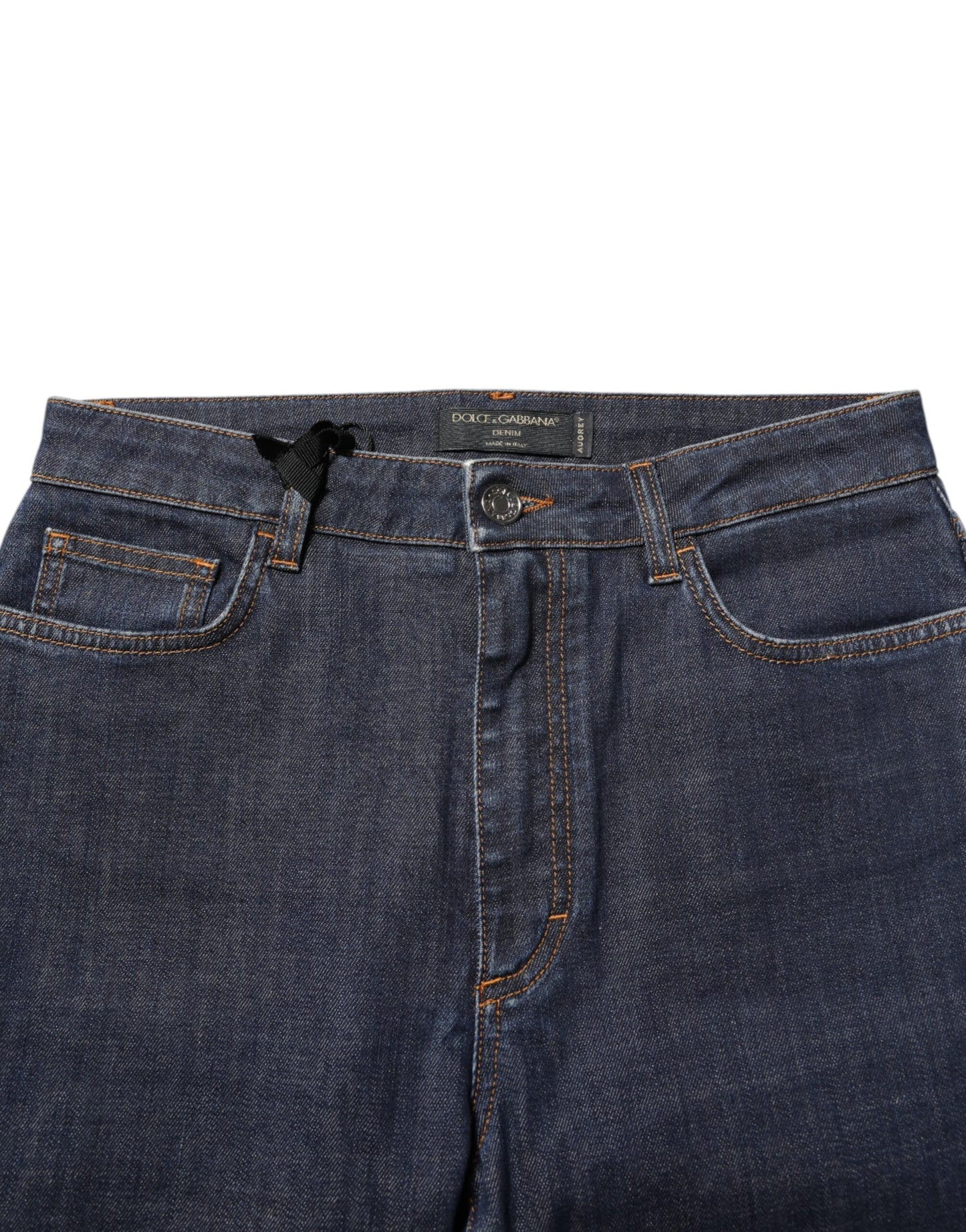 Dolce & Gabbana Blue Queen Patch AUDREY Mid Waist Denim Jeans by Dolce & Gabbana
