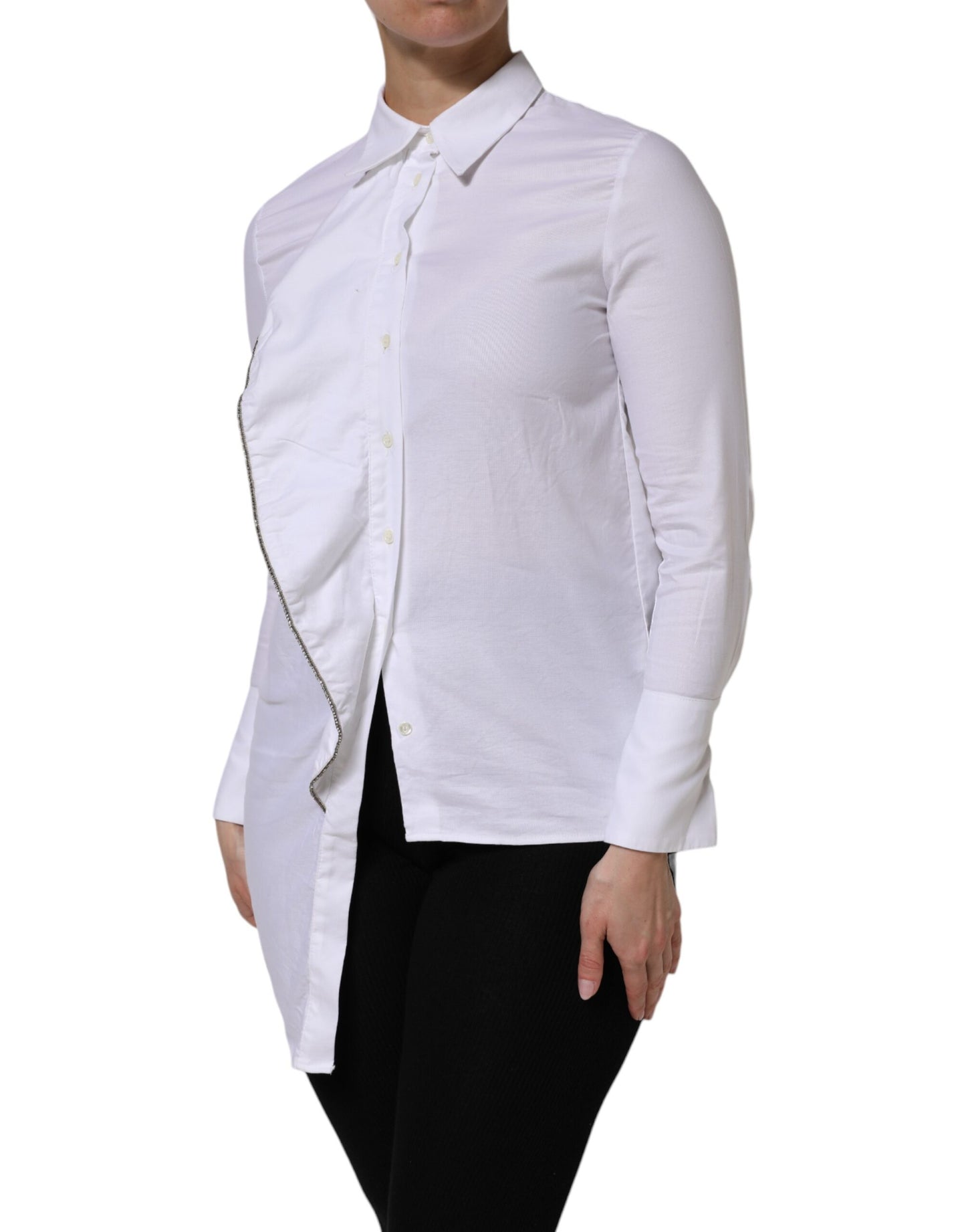 Chemise blanche à volants et manches longues en coton AGLINI