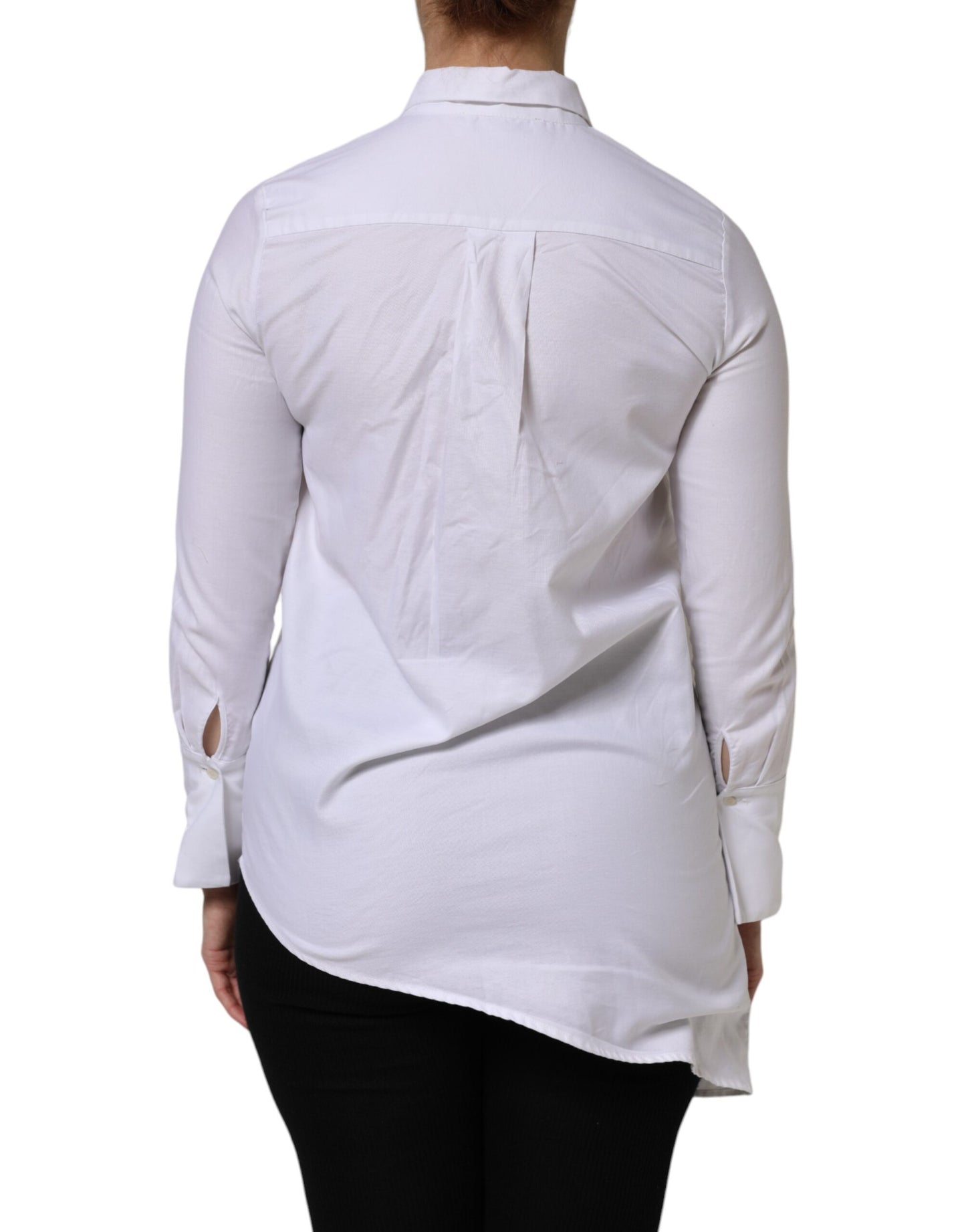 Chemise blanche à volants et manches longues en coton AGLINI