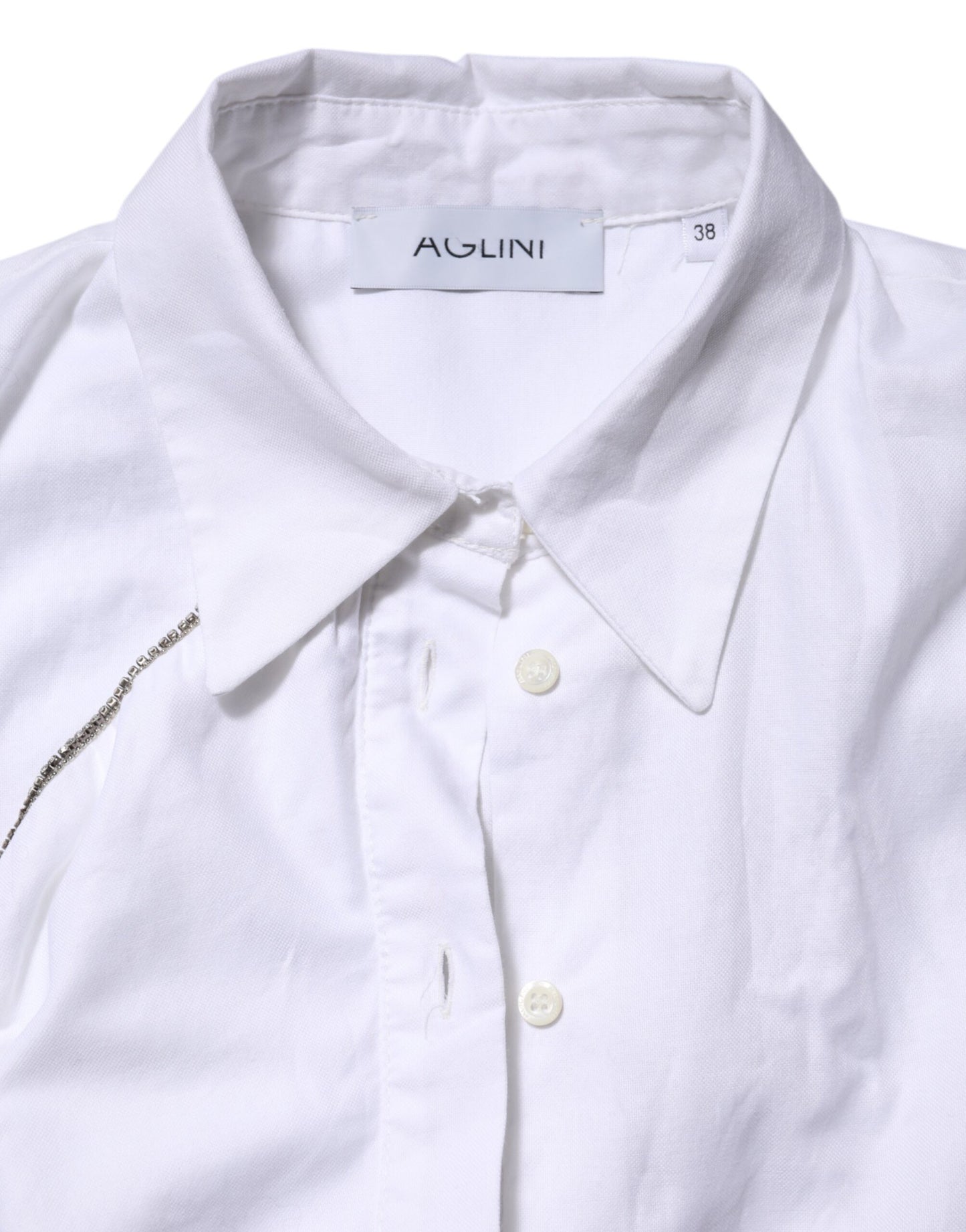 Chemise blanche à volants et manches longues en coton AGLINI