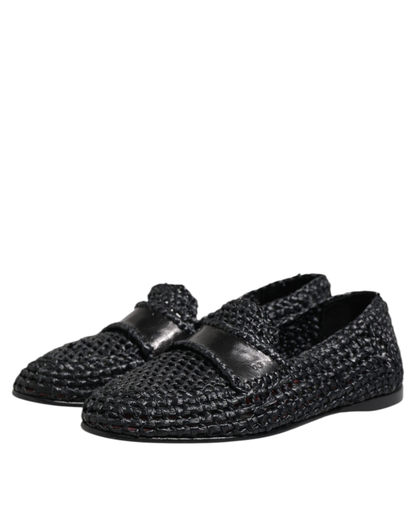 Mocassins à enfiler en cuir tressé noir Dolce & Gabbana pour homme