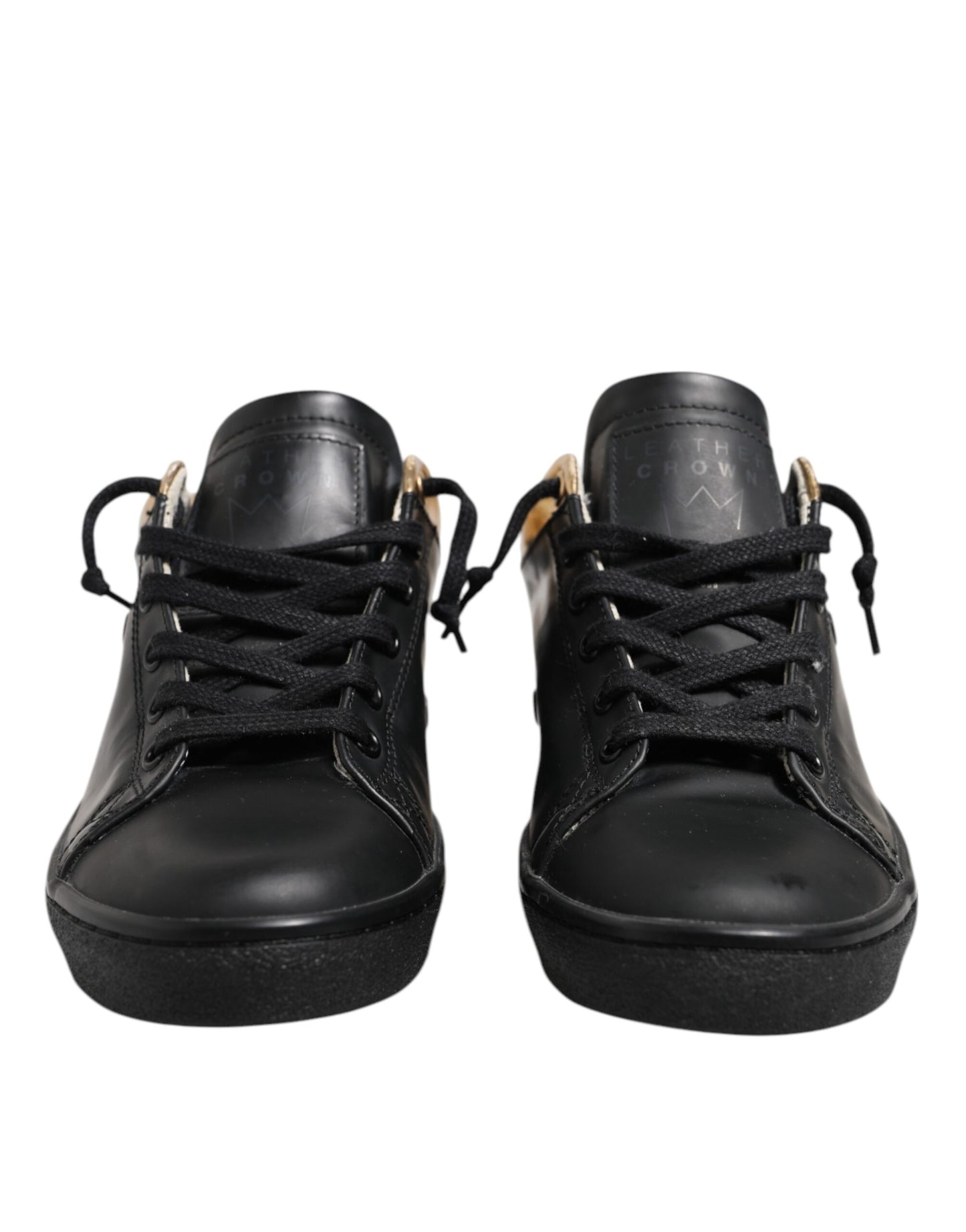 Leather Crown Black Gold Lace Up Low Top Women Sneakers Shoes by Leather Crown