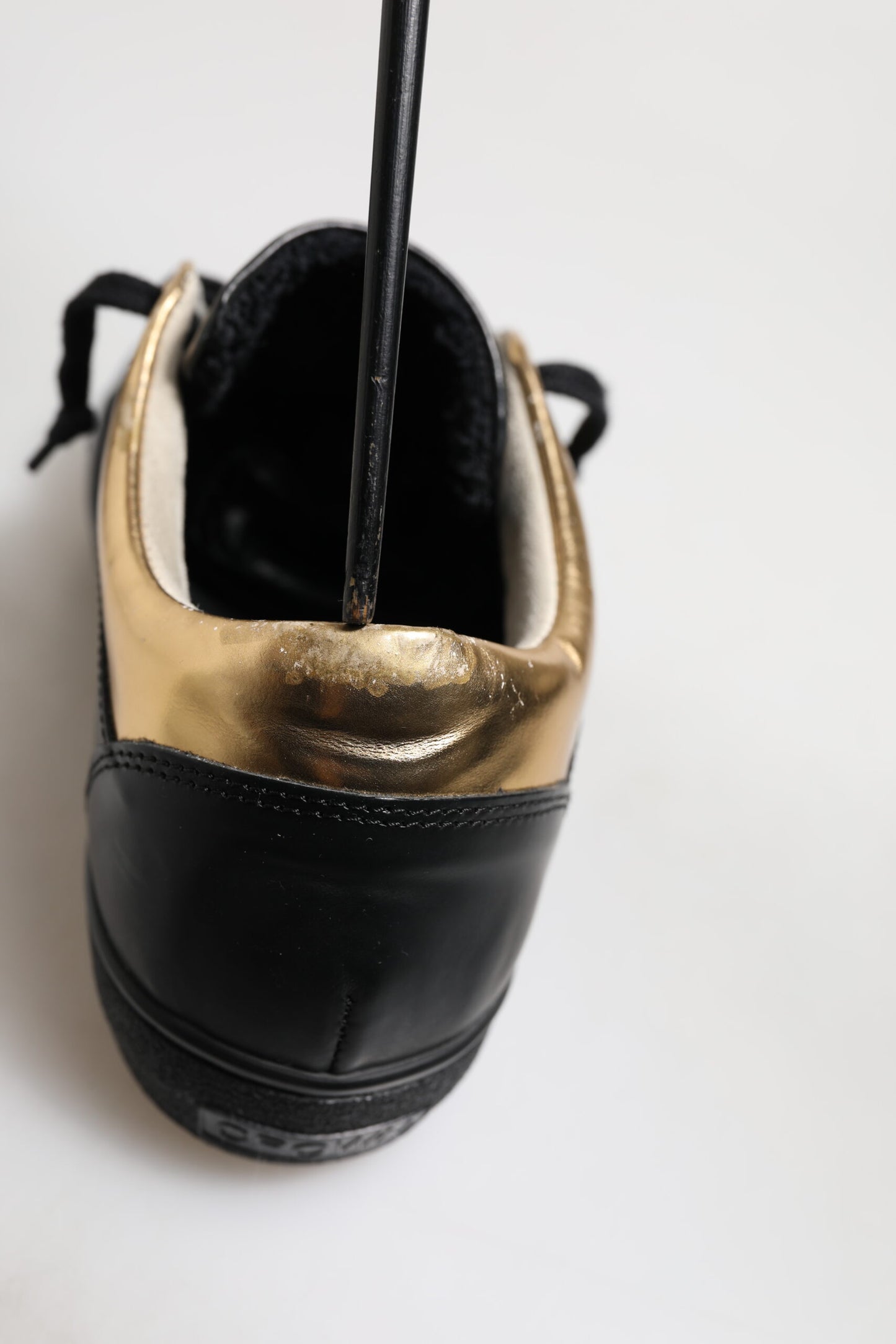 Leather Crown Black Gold Lace Up Low Top Women Sneakers Shoes by Leather Crown